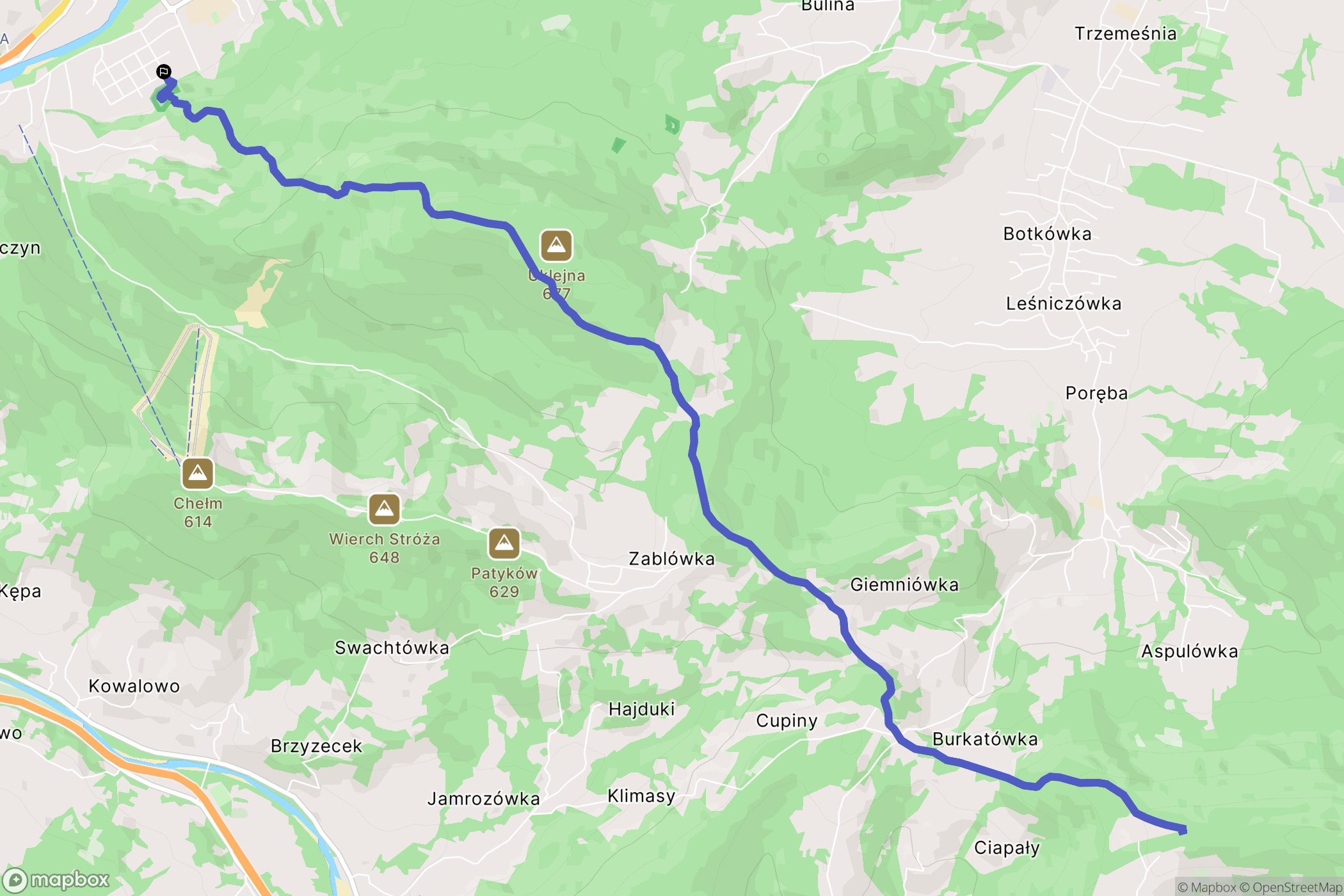 Myślenice: mapa trasy - Poland