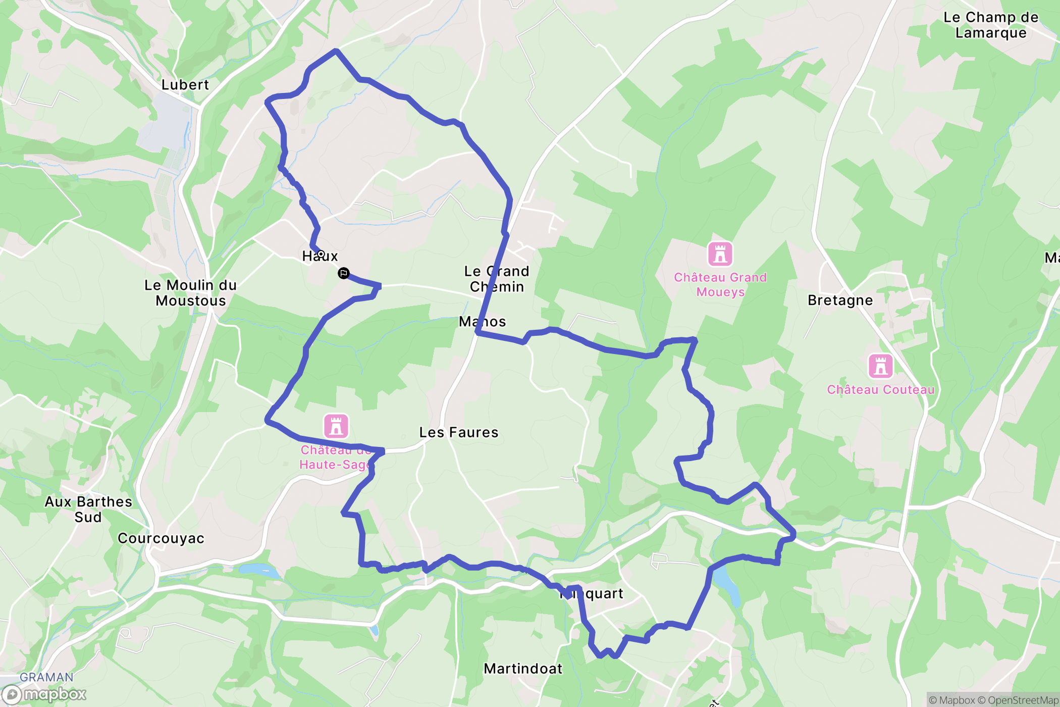 Haux : carte du parcours de randonnée - France