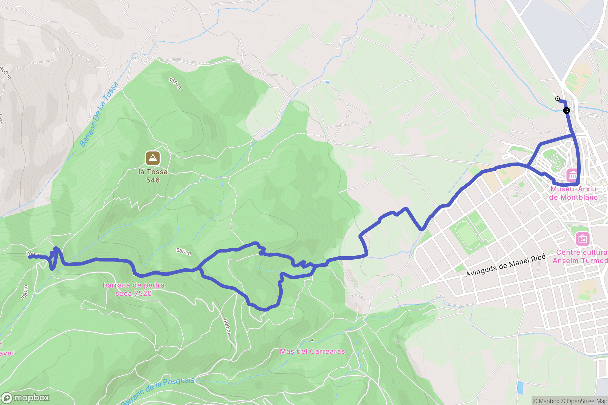 Montblanc : carte du parcours de randonnée - Spain