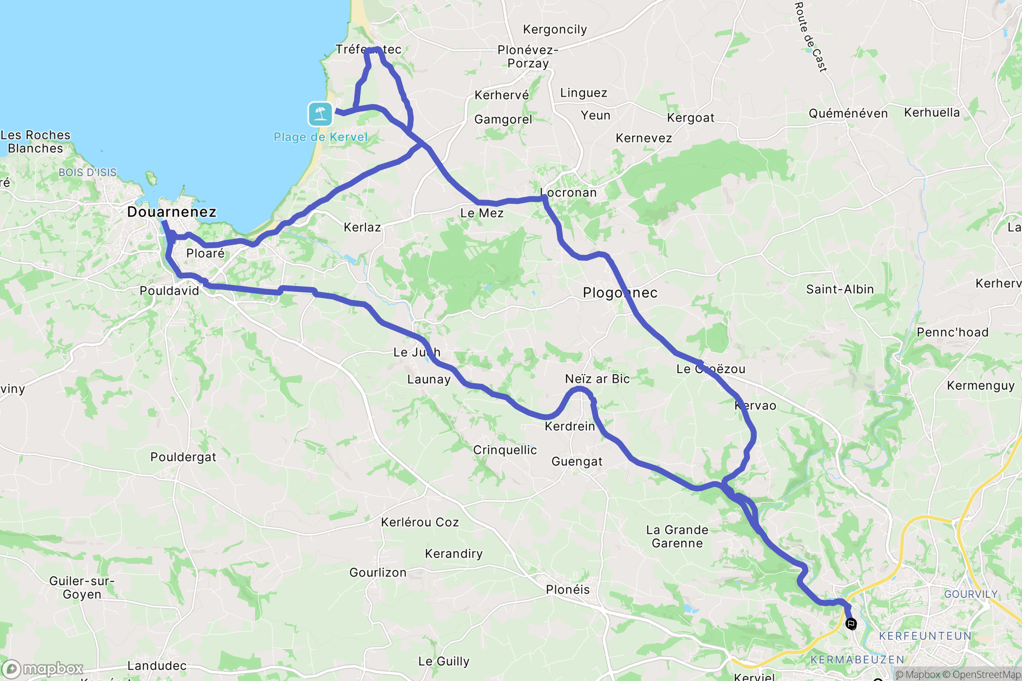 Quimper : carte du parcours de randonnée - France