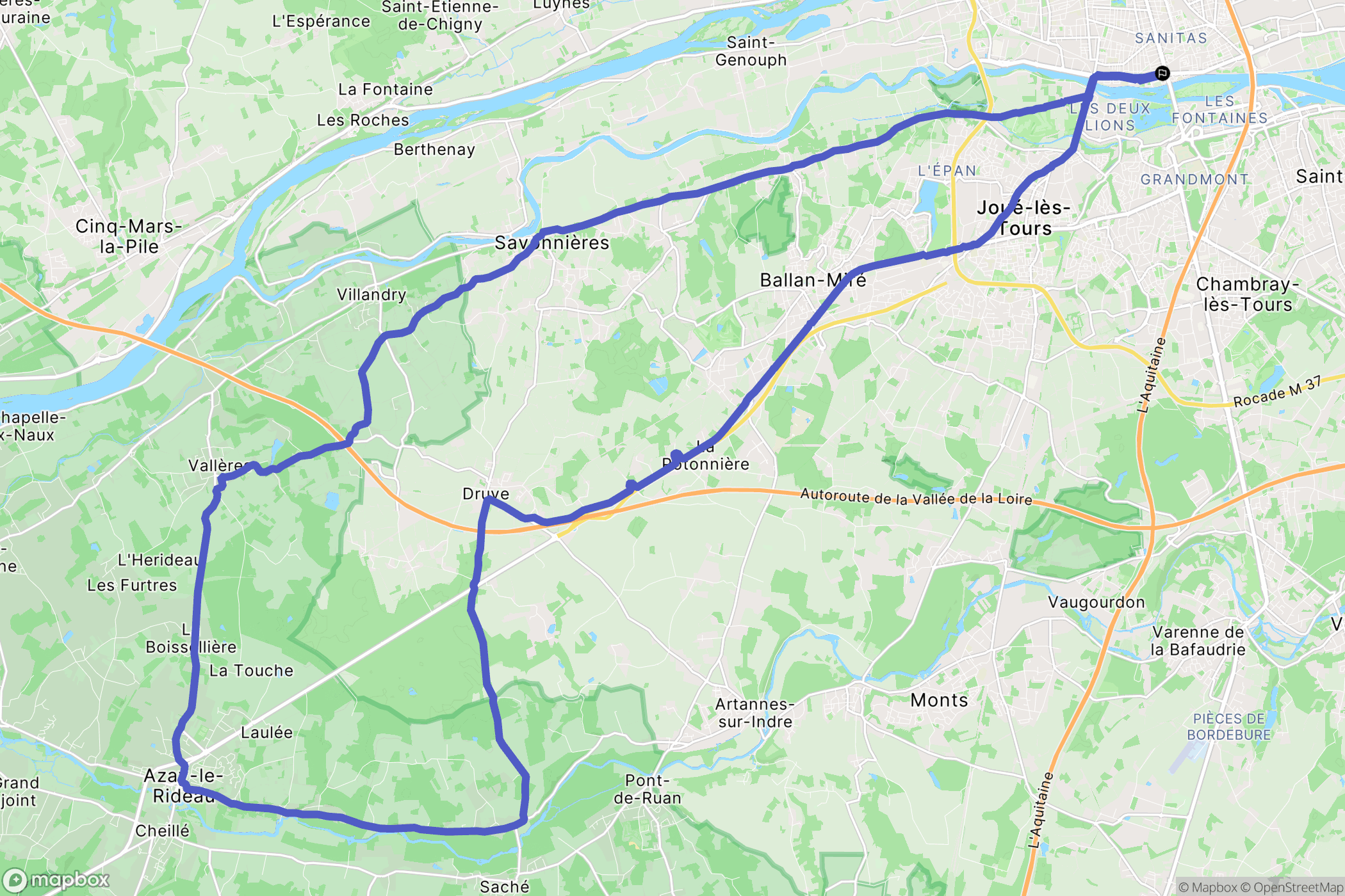 Tours : carte du parcours de randonnée - France