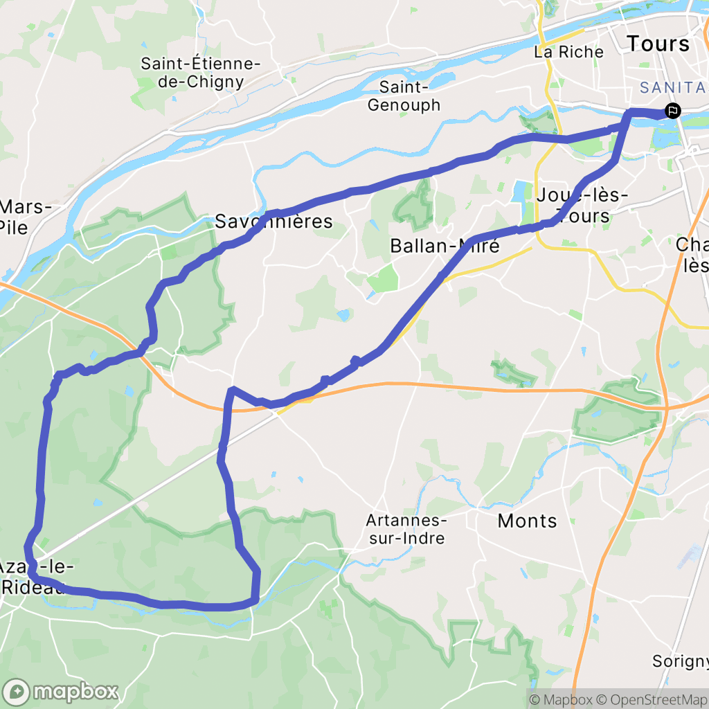 Tours : carte du parcours de randonnée - France