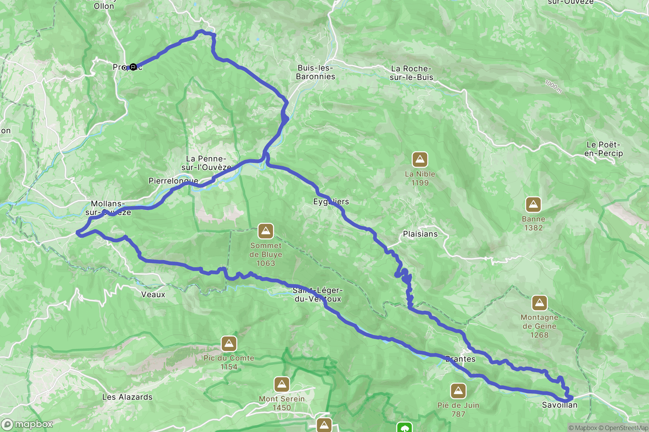 Propiac : carte du parcours de randonnée - France