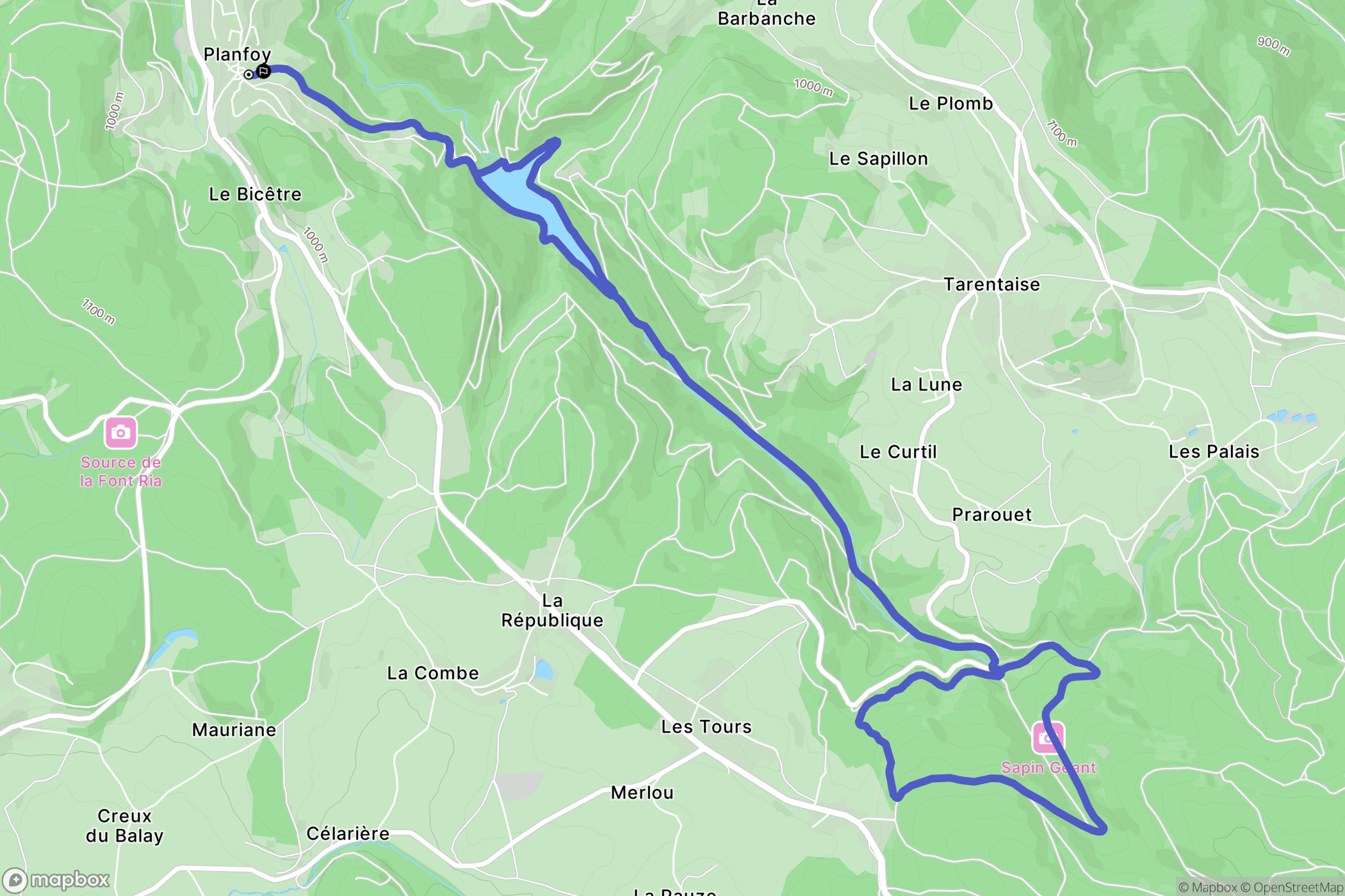 Planfoy : carte du parcours de randonnée - France