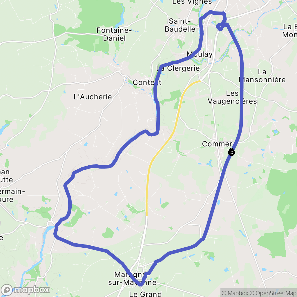 Commer : carte du parcours de randonnée - France