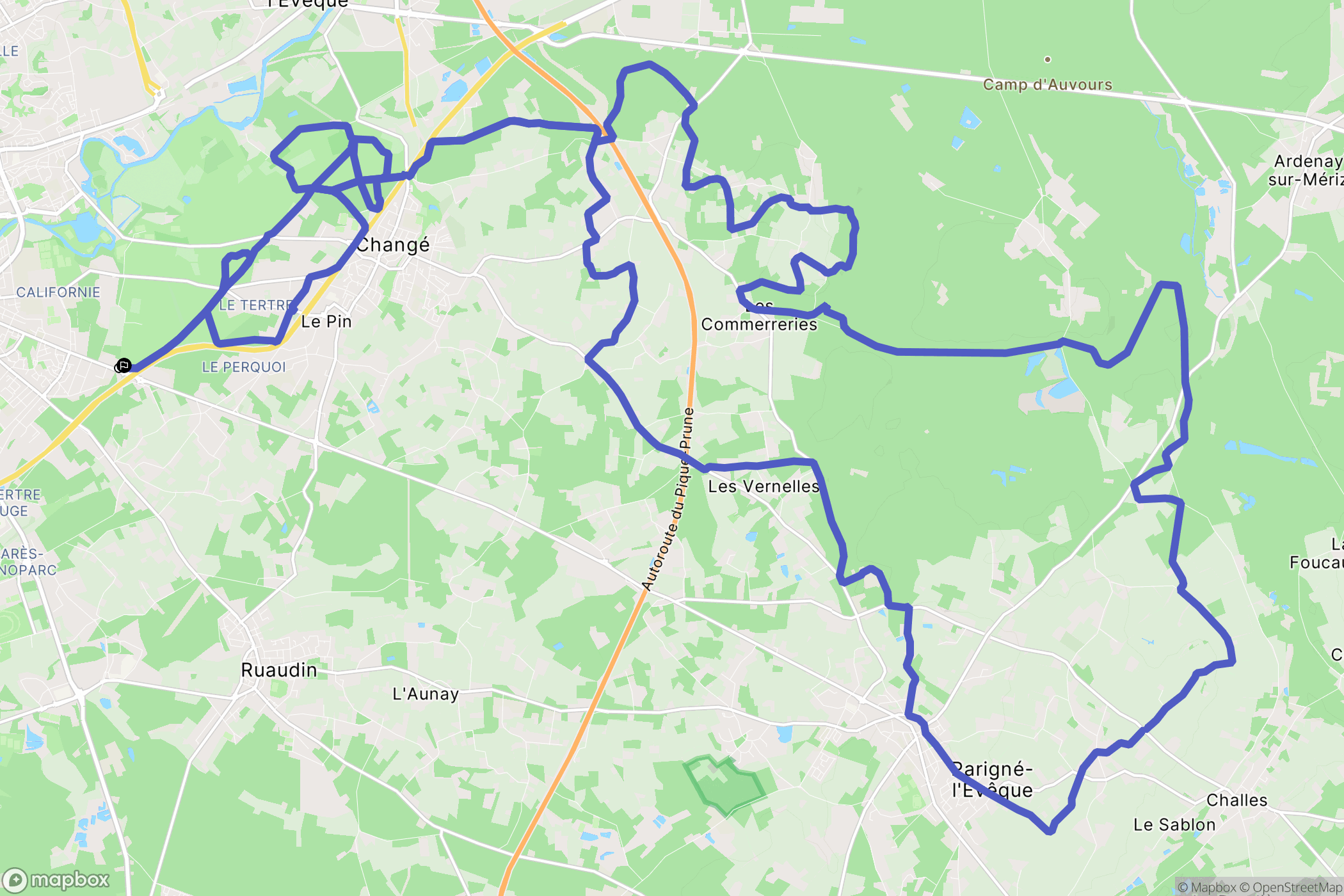 Le Mans : carte du parcours de randonnée - France