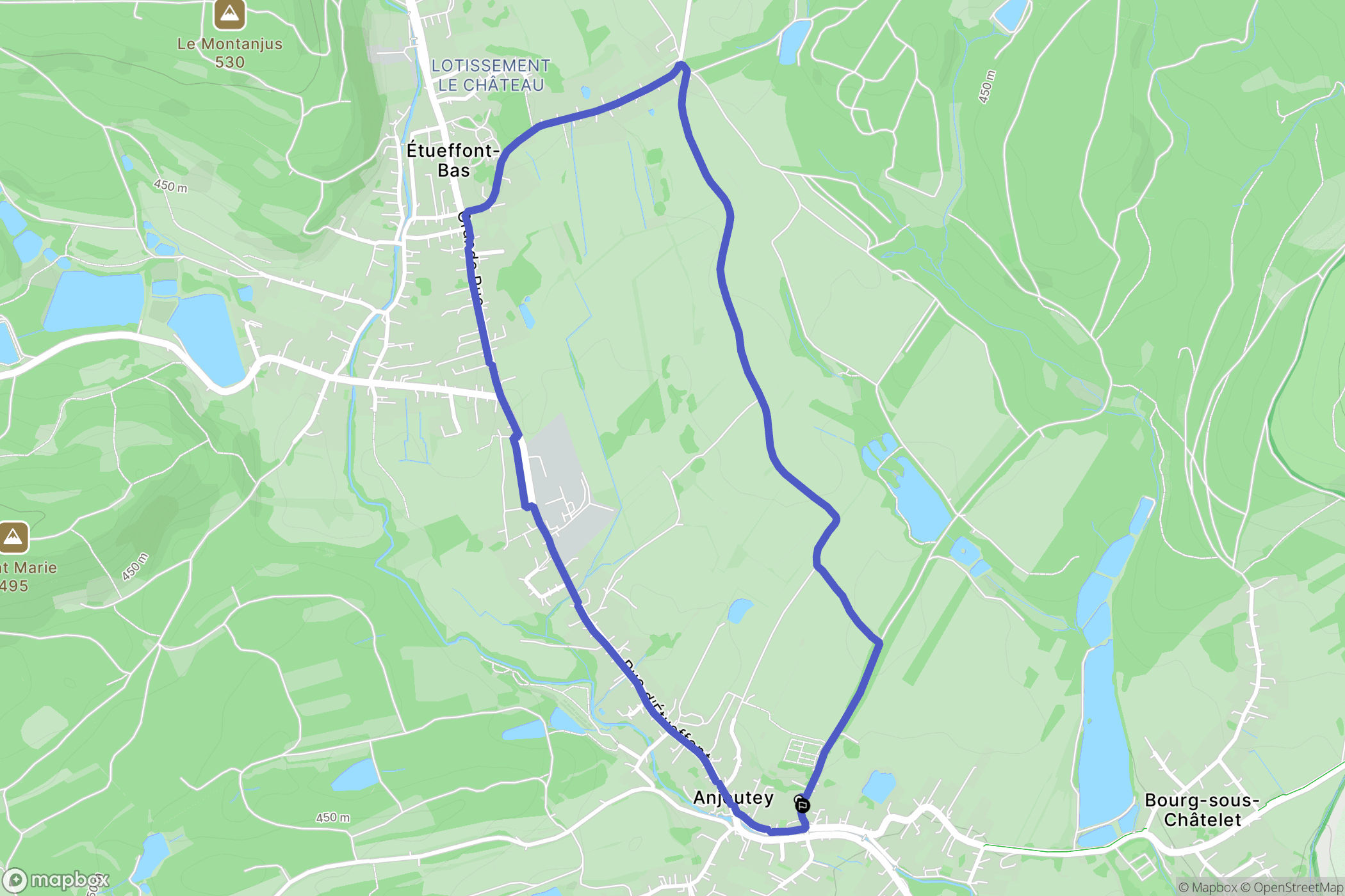 Anjoutey : carte du parcours de randonnée - France