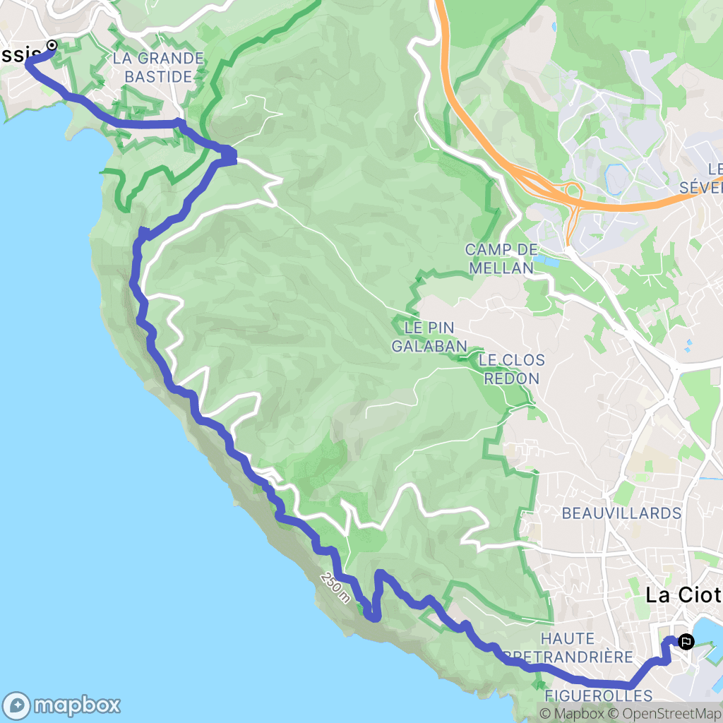 Cassis : carte du parcours de randonnée - France