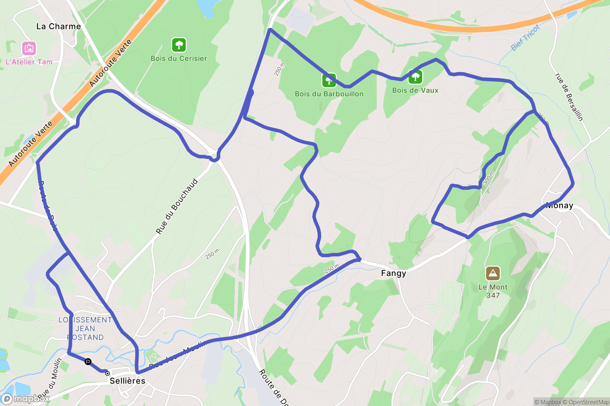 Sellières : carte du parcours de randonnée - France
