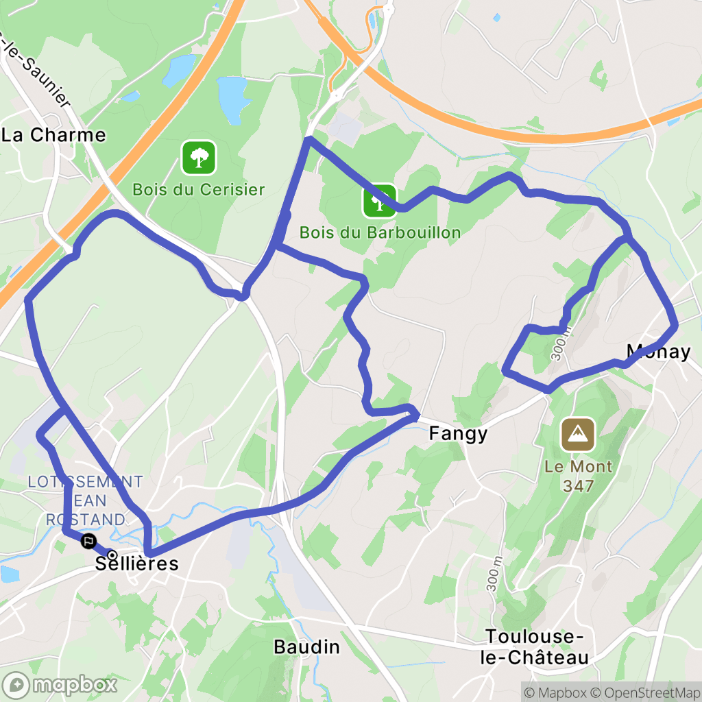 Sellières : carte du parcours de randonnée - France