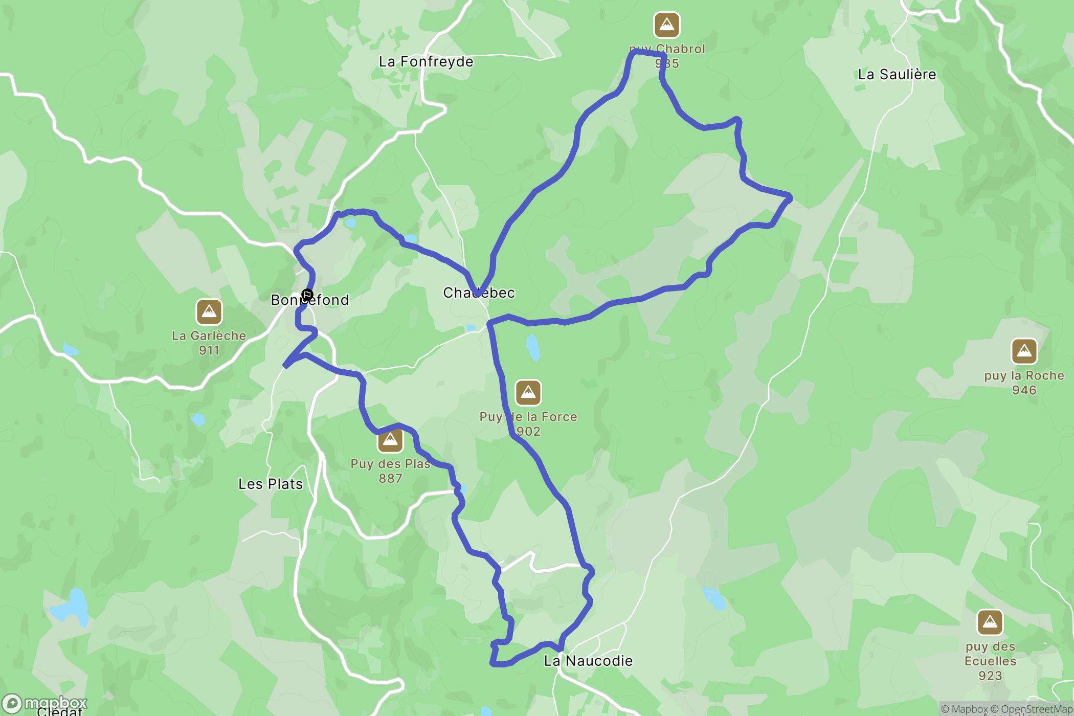 Bonnefond : carte du parcours de randonnée - France