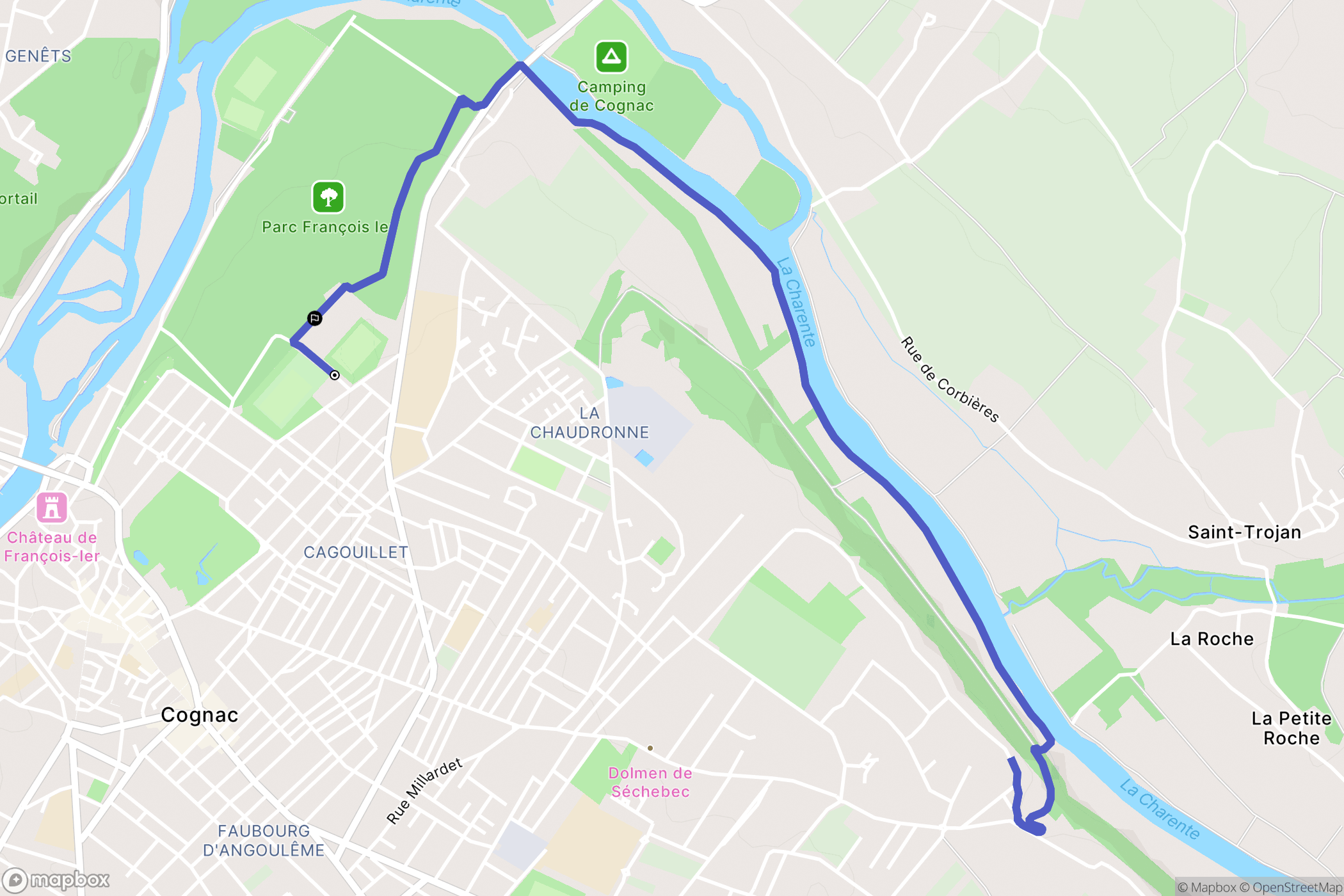Cognac : carte du parcours de randonnée - France