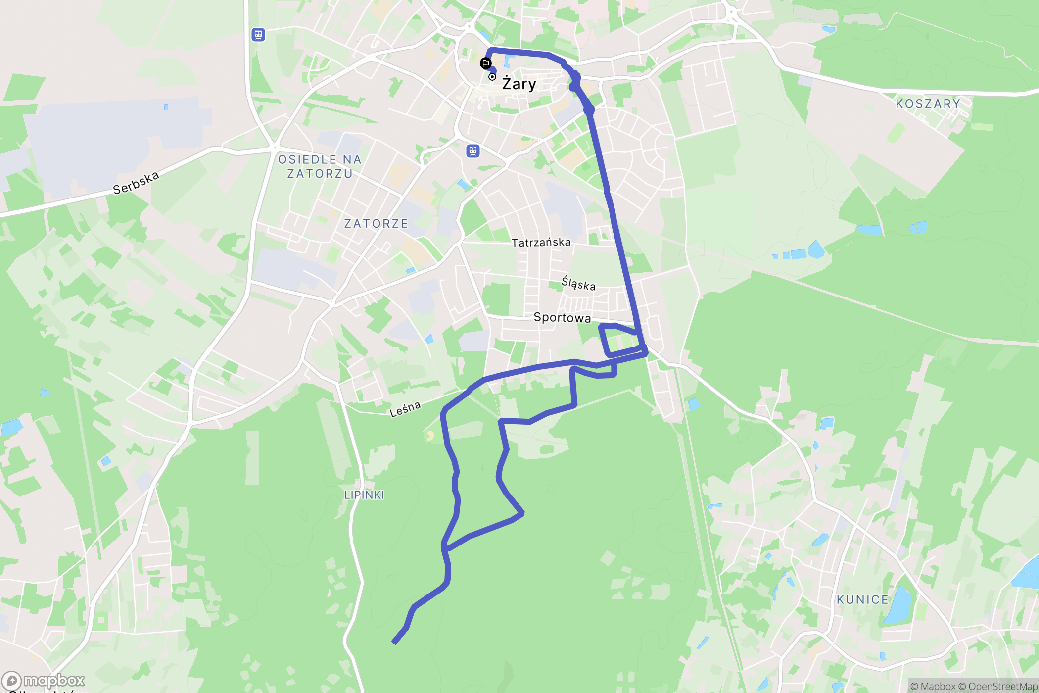 Żary: mapa trasy - Poland