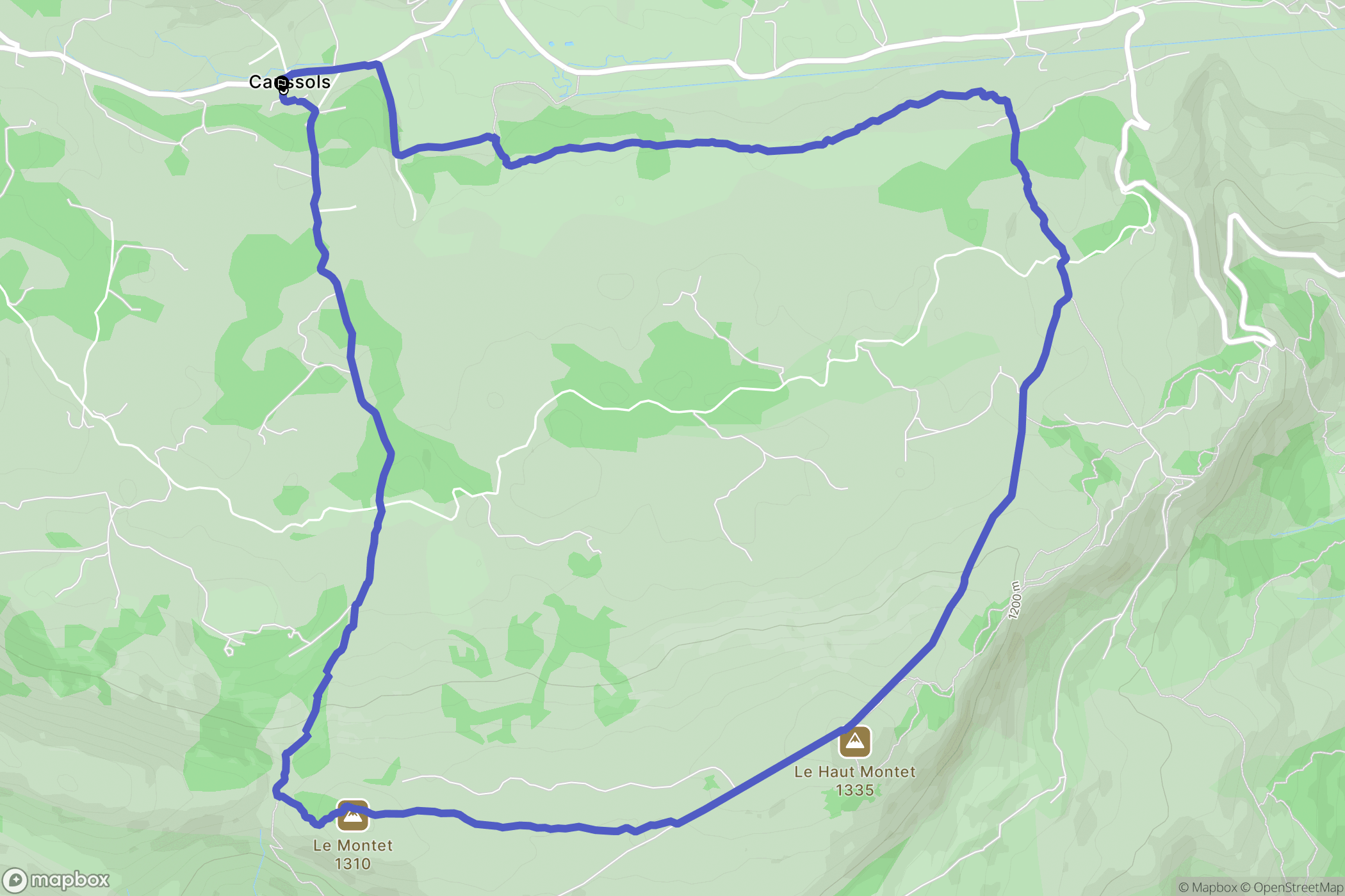 Caussols : carte du parcours de randonnée - France