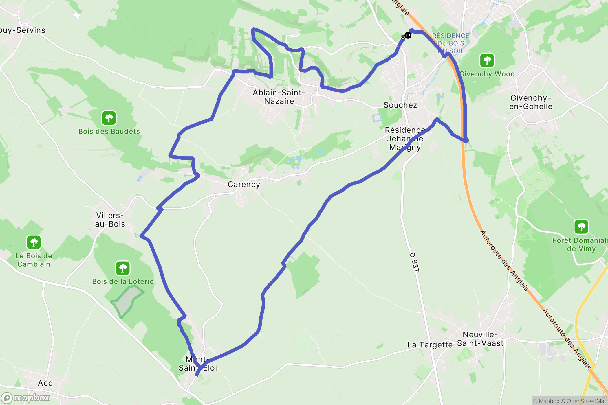 Souchez : carte du parcours de randonnée - France