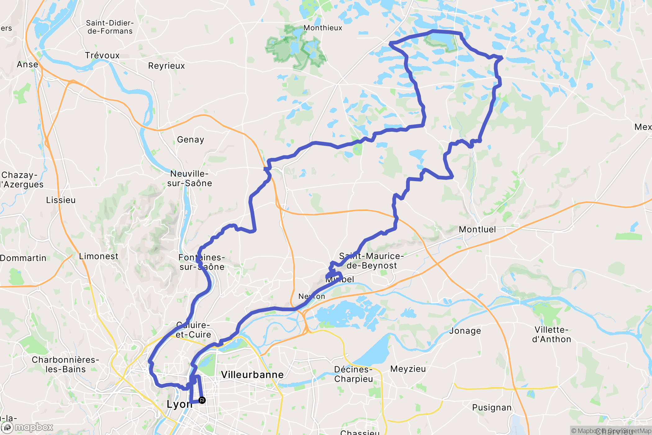Lyon : carte du parcours de randonnée - France
