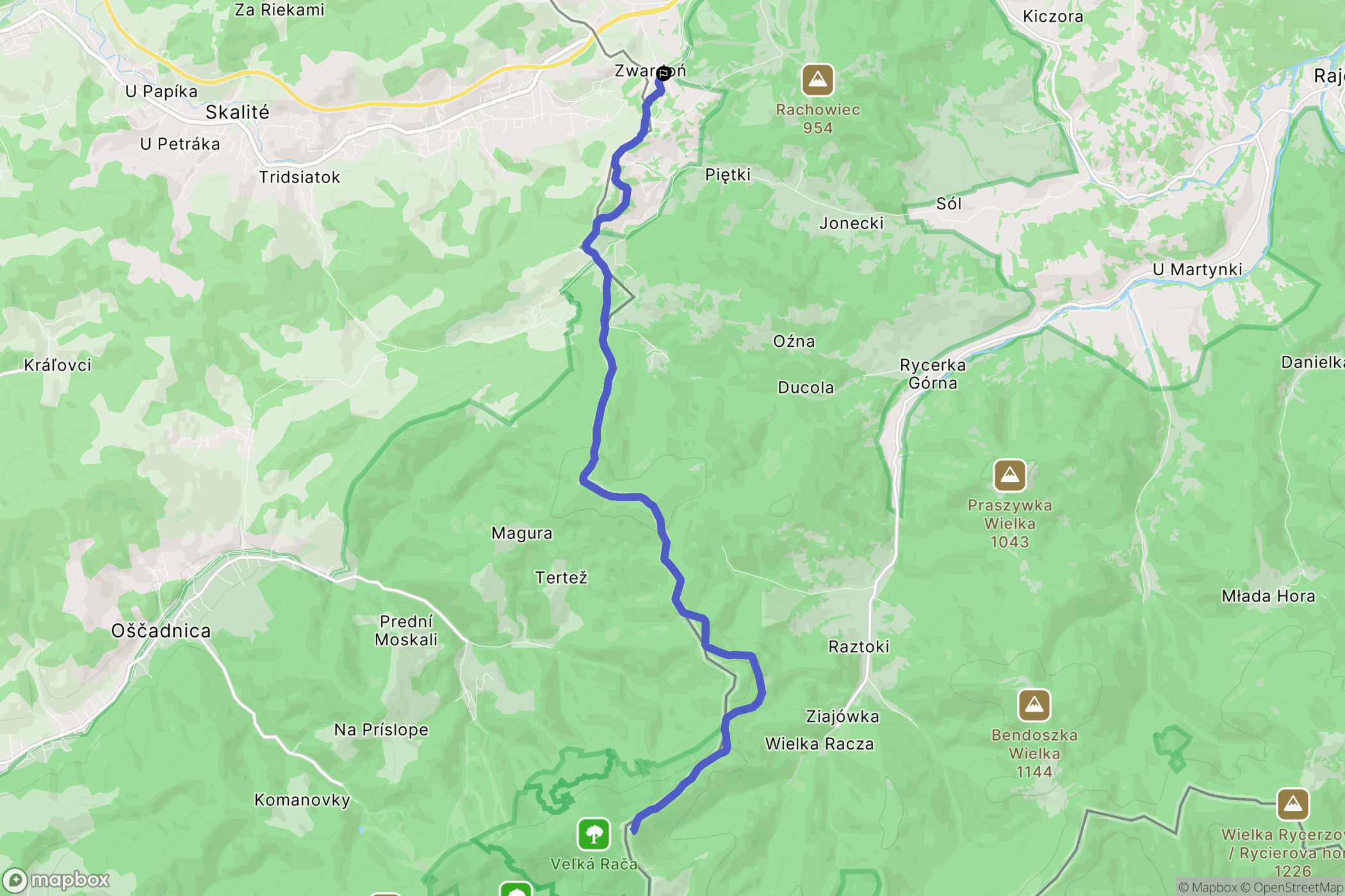 Zwardoń: mapa trasy - Poland