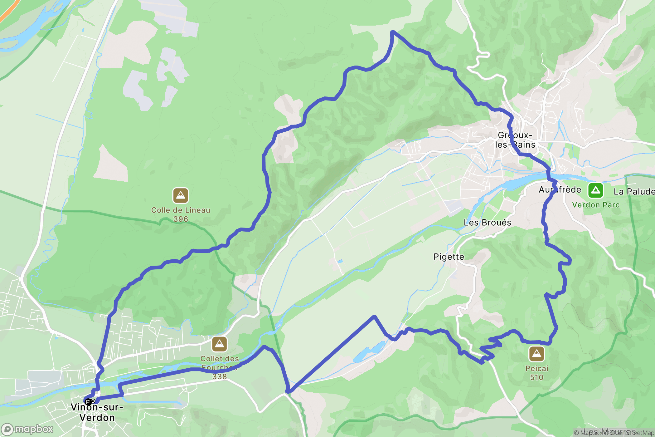 Vinon-sur-Verdon : carte du parcours de randonnée - France