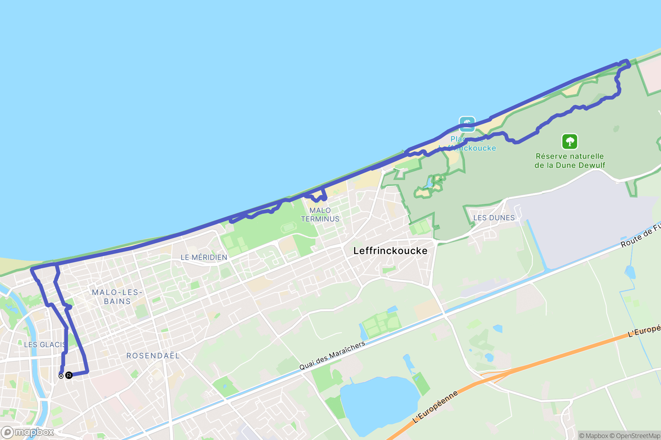 Dunkerque : carte du parcours de randonnée - France