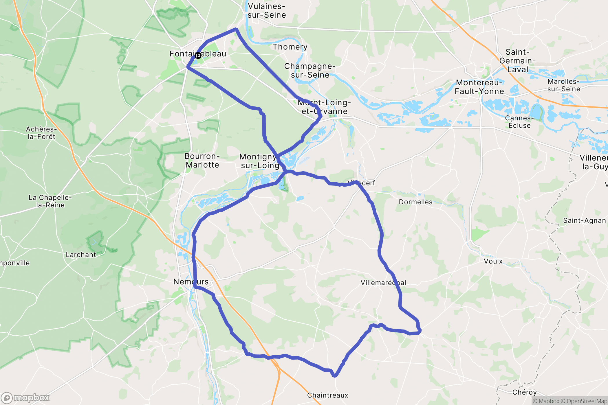 Fontainebleau : carte du parcours de randonnée - France