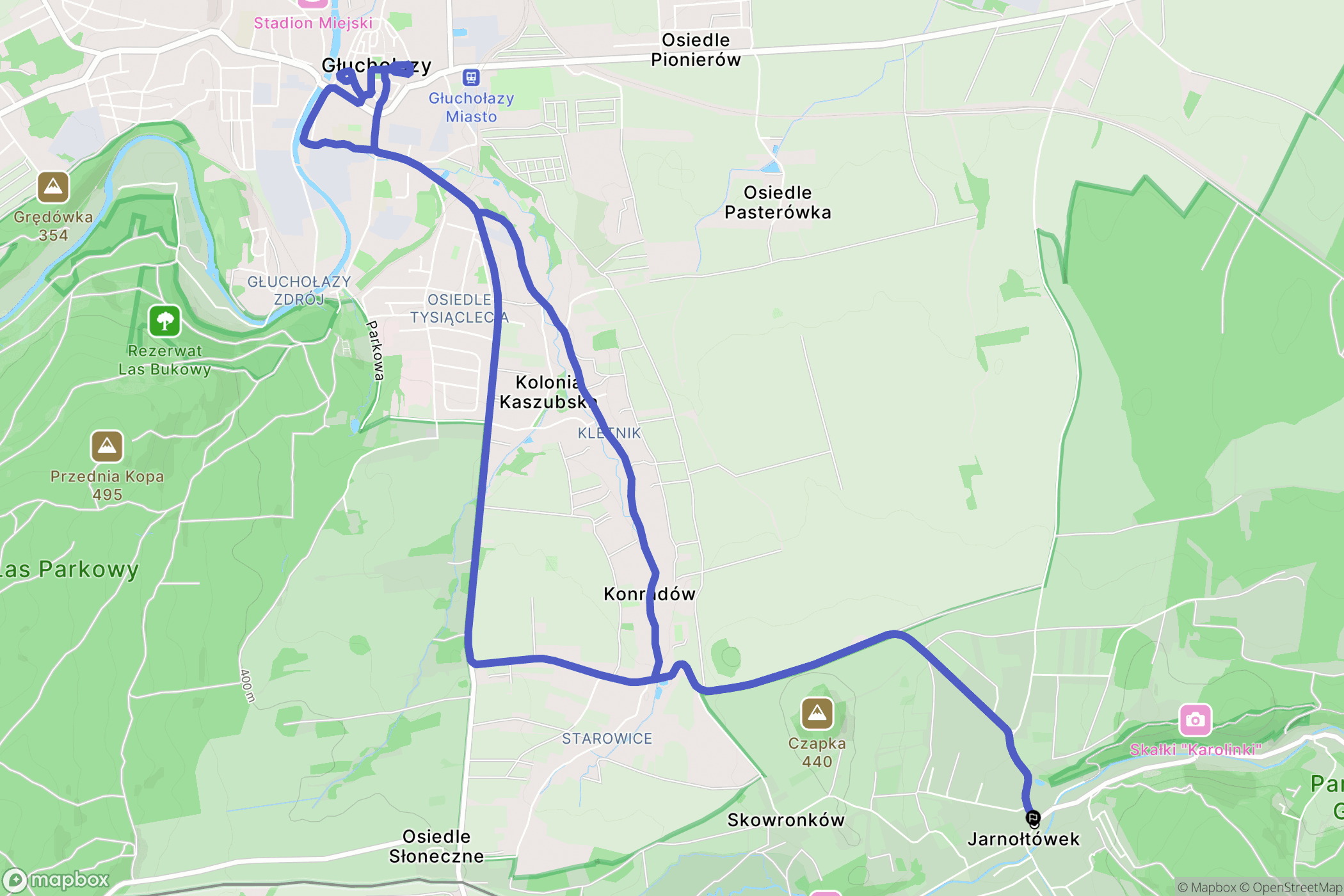 Jarnołtówek: mapa trasy - Poland