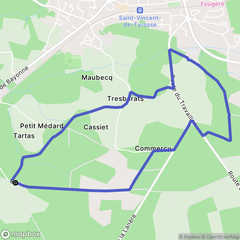 Saint-Vincent-de-Tyrosse : carte du parcours de randonnée - France