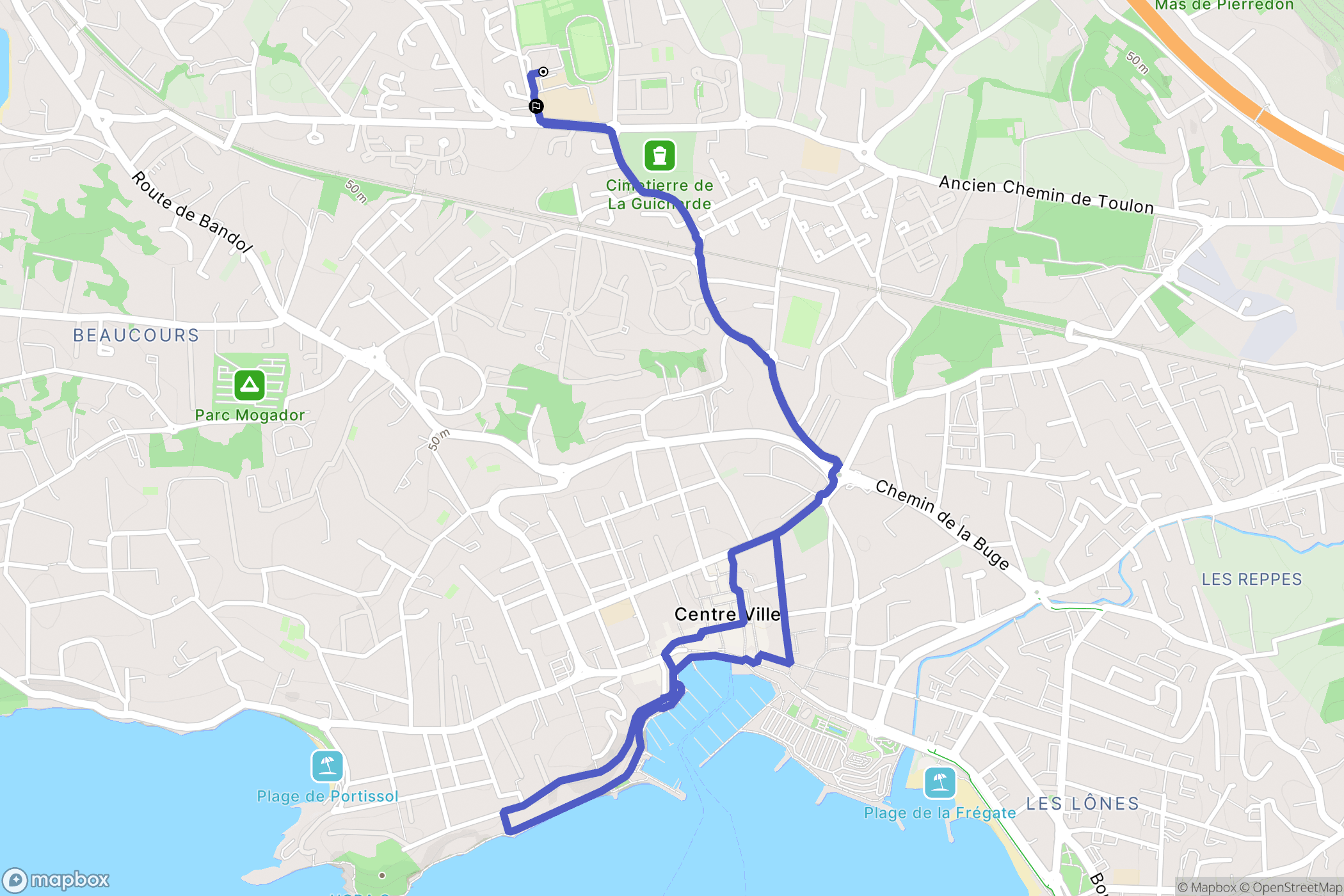 Sanary-sur-Mer : carte du parcours de randonnée - France