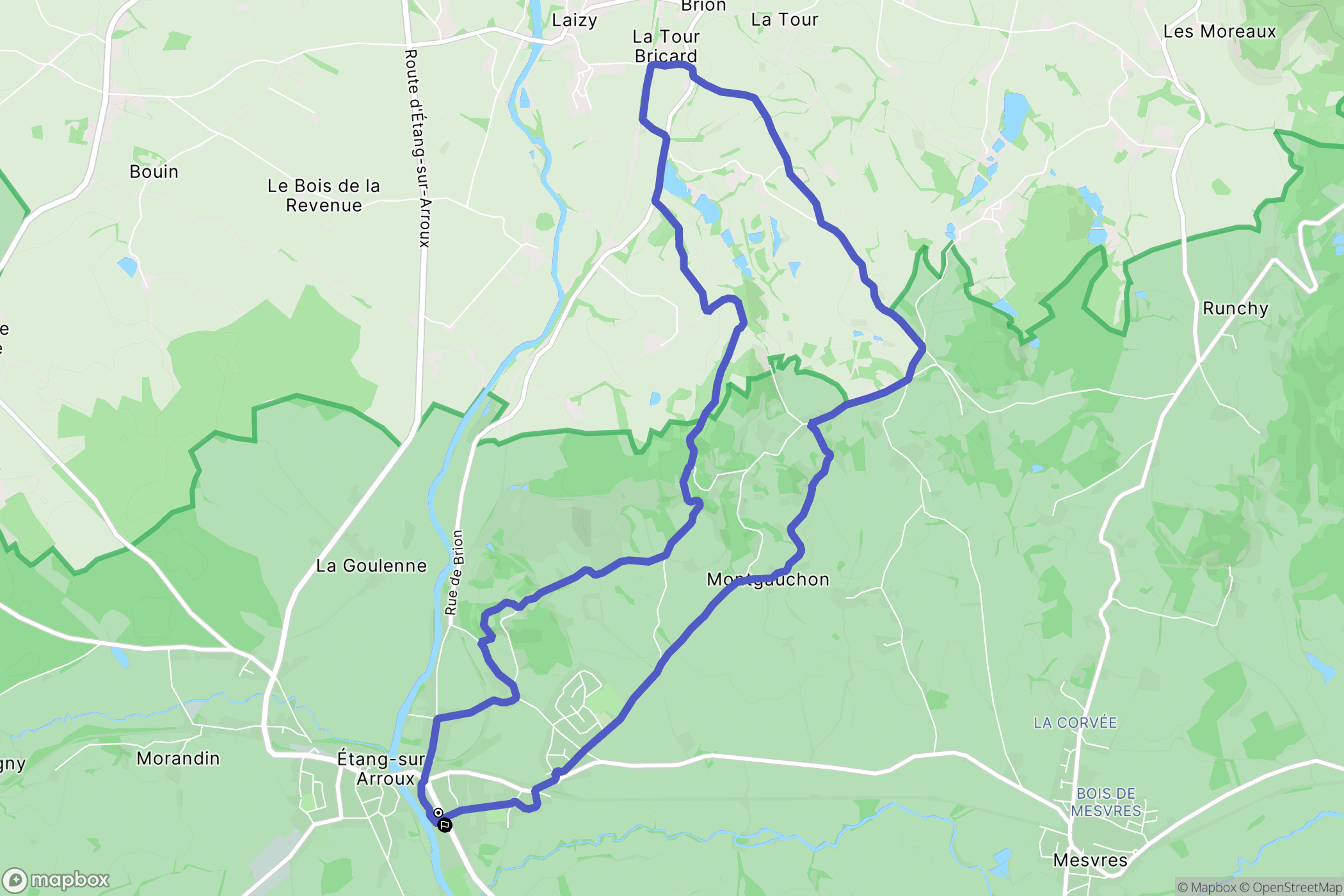 Étang-sur-Arroux : carte du parcours de randonnée - France