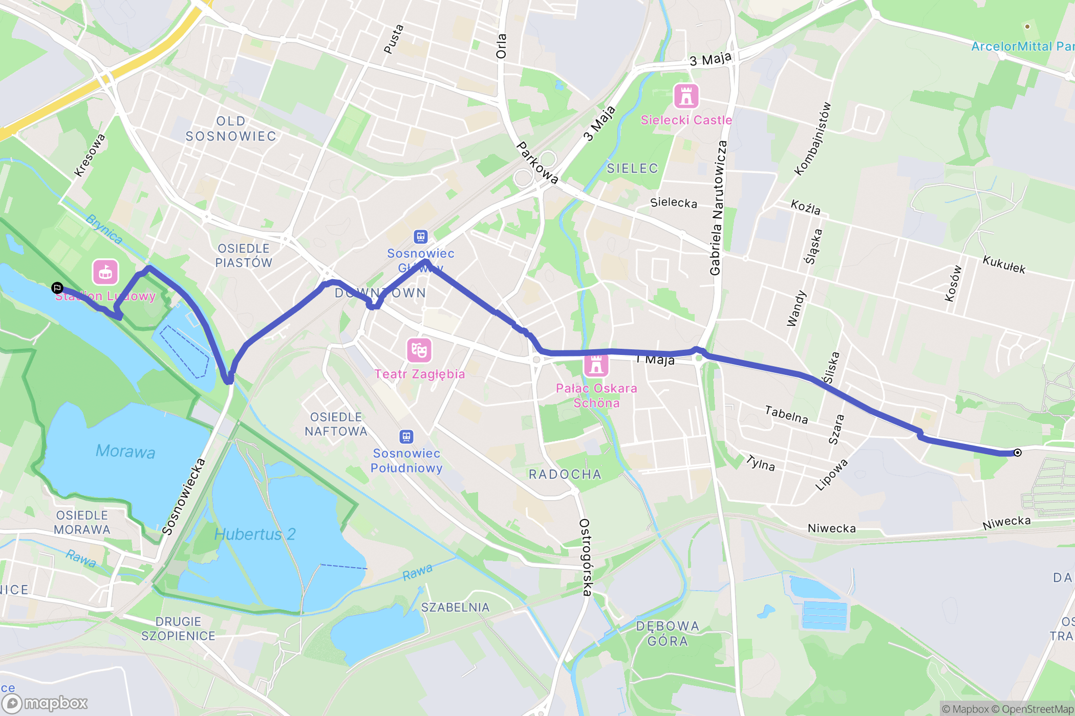 Sosnowiec: mapa trasy - Poland