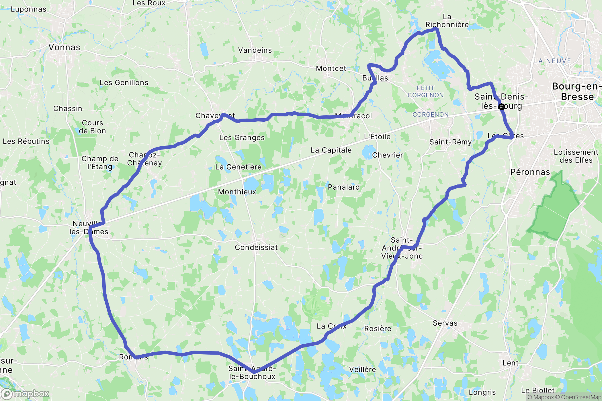 Saint-Denis-lès-Bourg : carte du parcours de randonnée - France