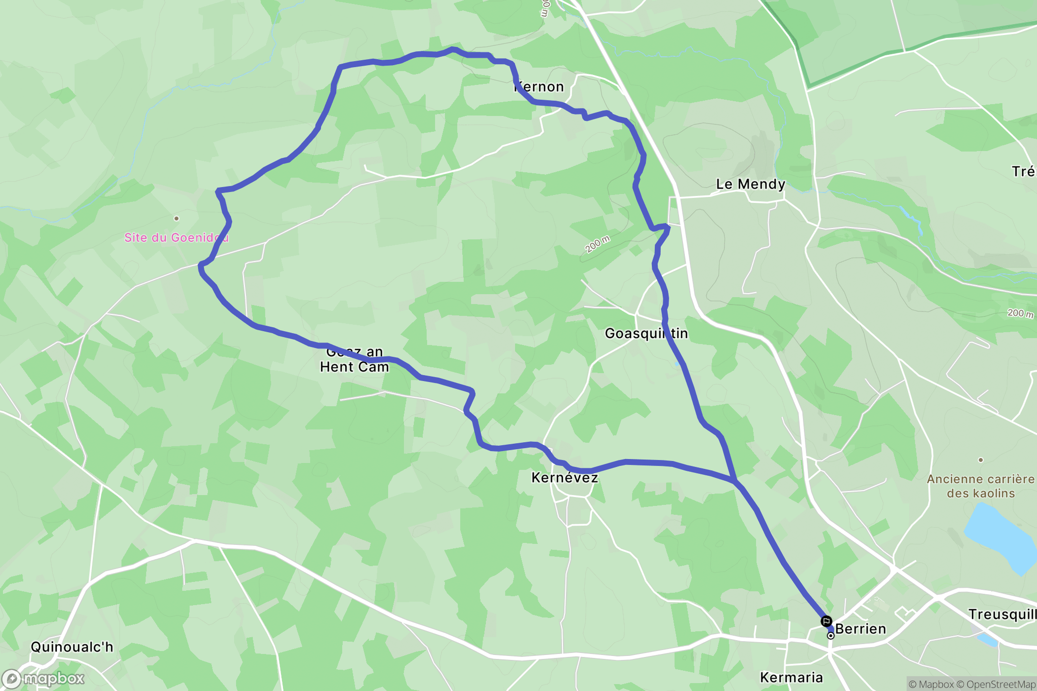 Berrien : carte du parcours de randonnée - France