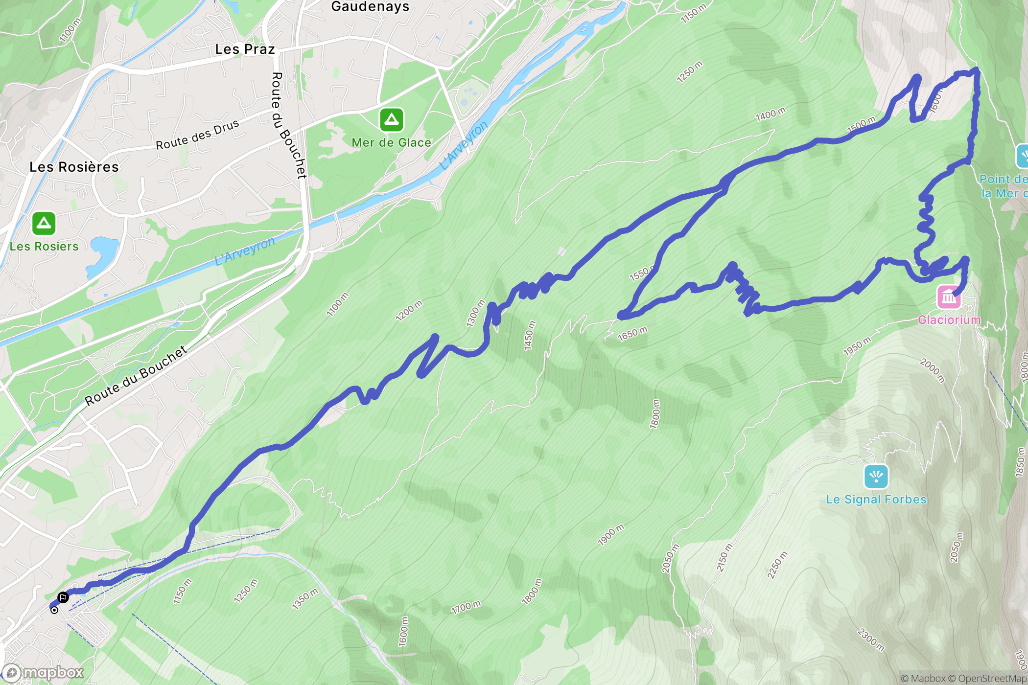 Chamonix-Mont-Blanc : carte du parcours de randonnée - France