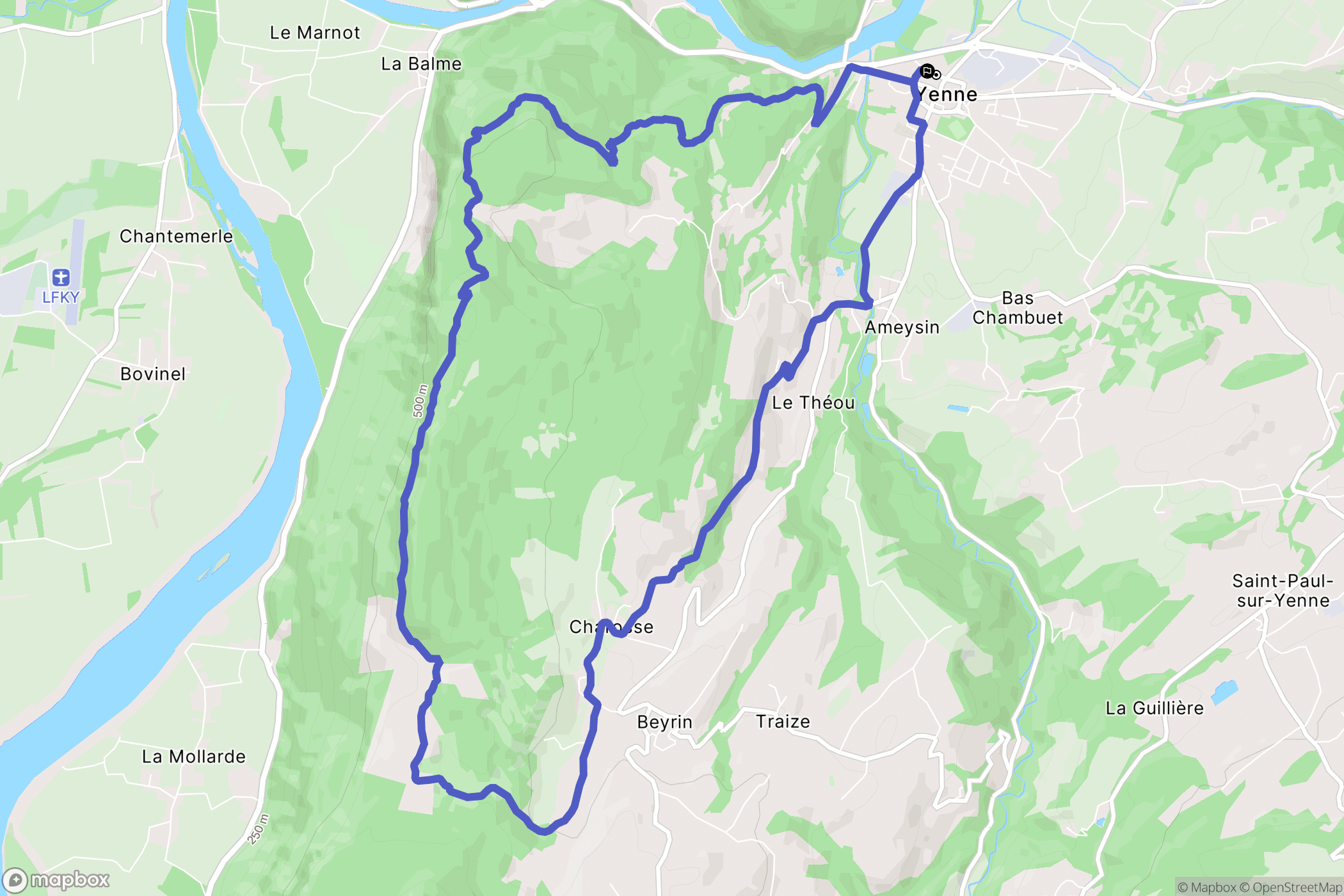 Yenne : carte du parcours de randonnée - France