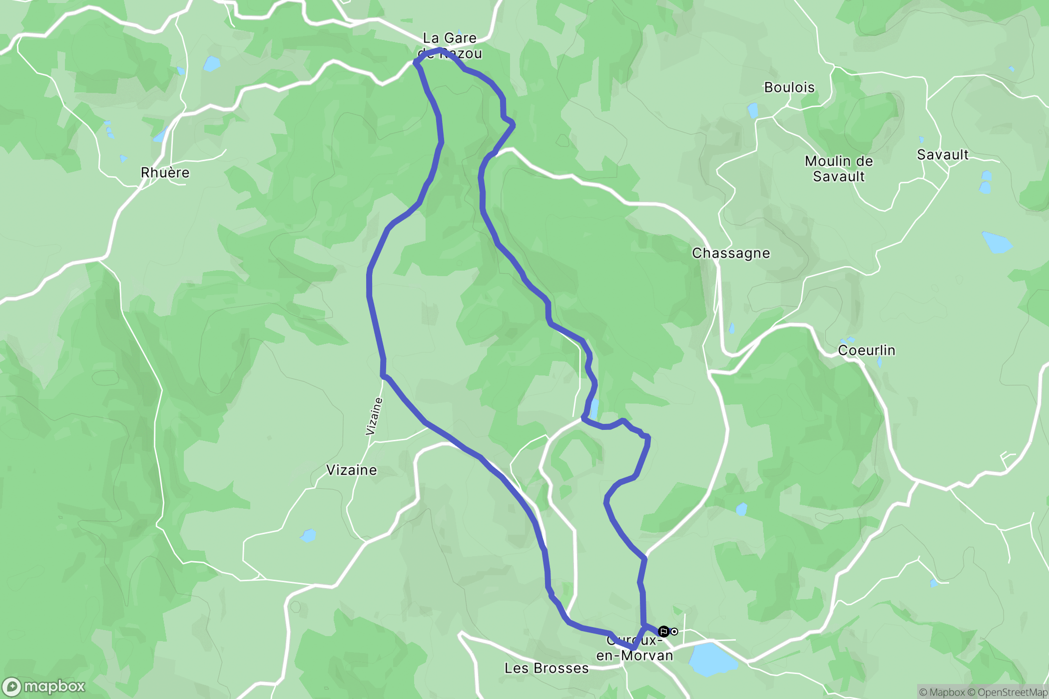 Ouroux-en-Morvan : carte du parcours de randonnée - France