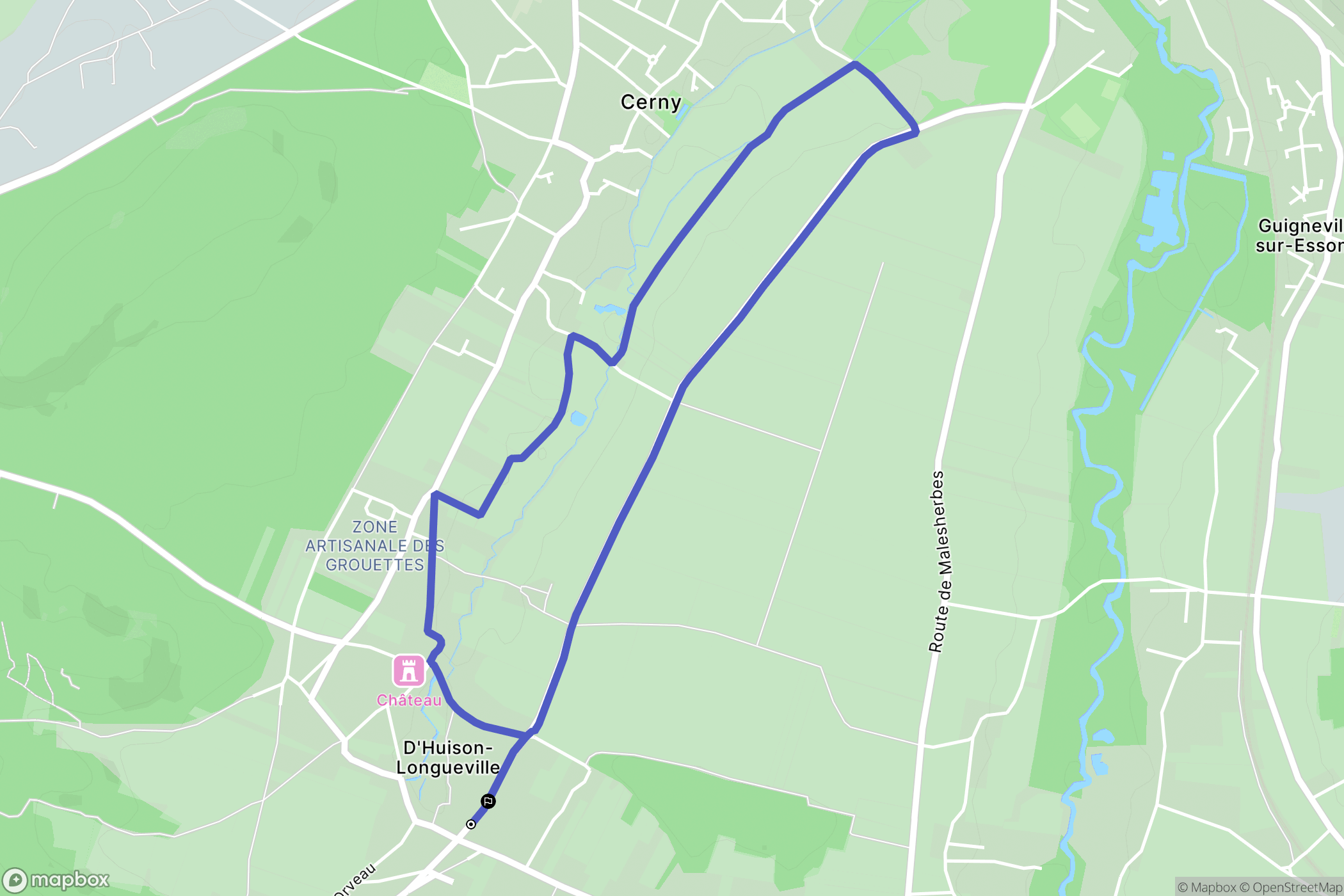 D'Huison-Longueville : carte du parcours de randonnée - France