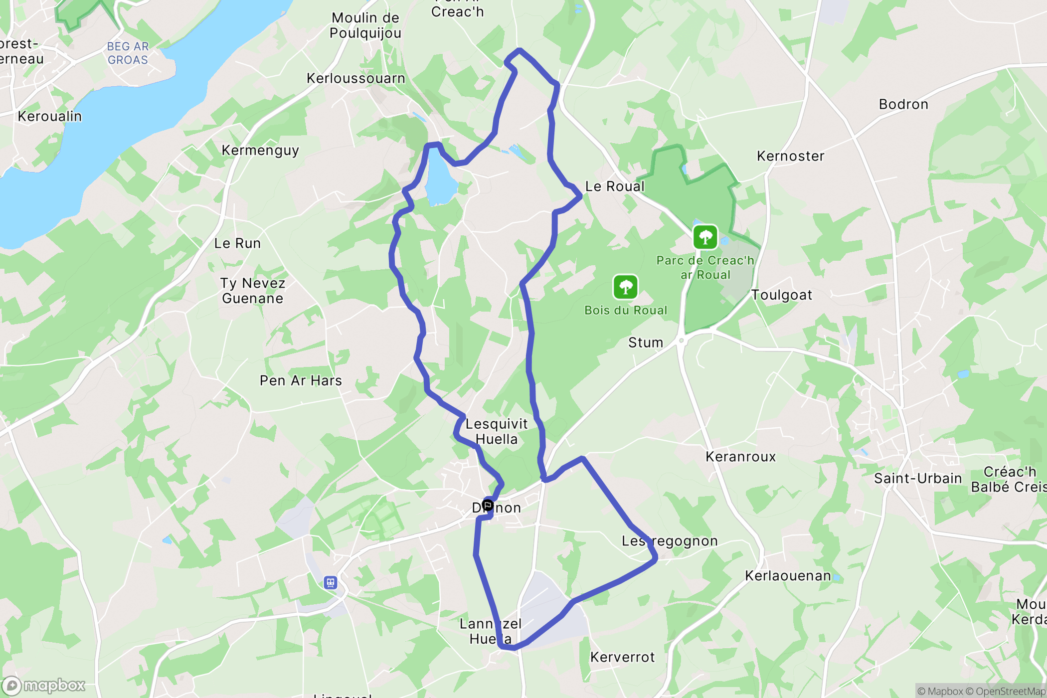 Dirinon : carte du parcours de randonnée - France