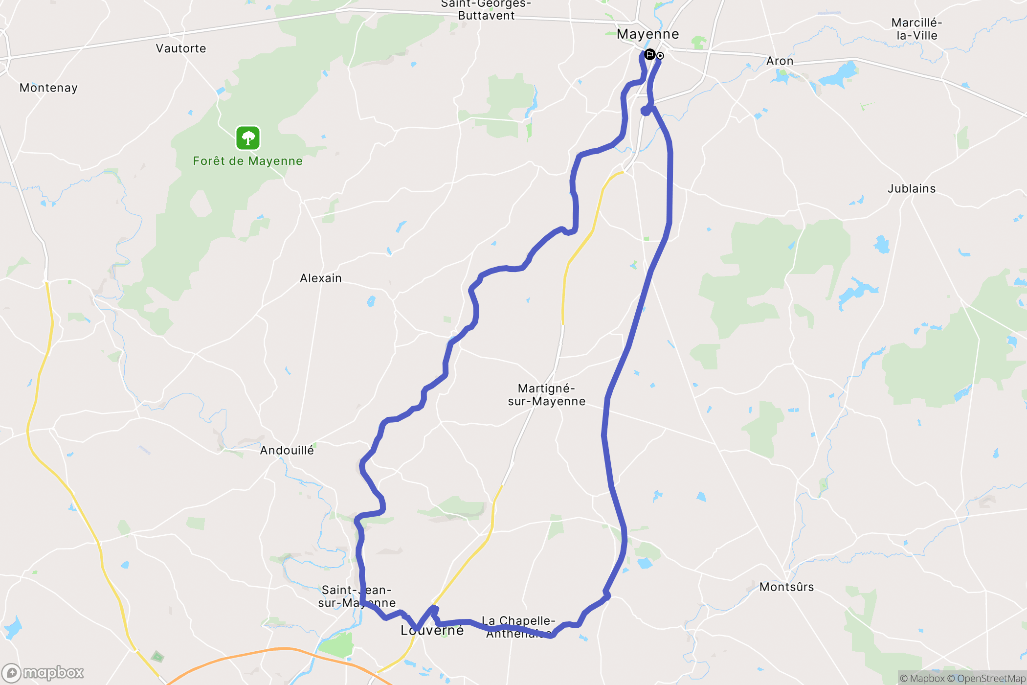 Mayenne : carte du parcours de randonnée - France