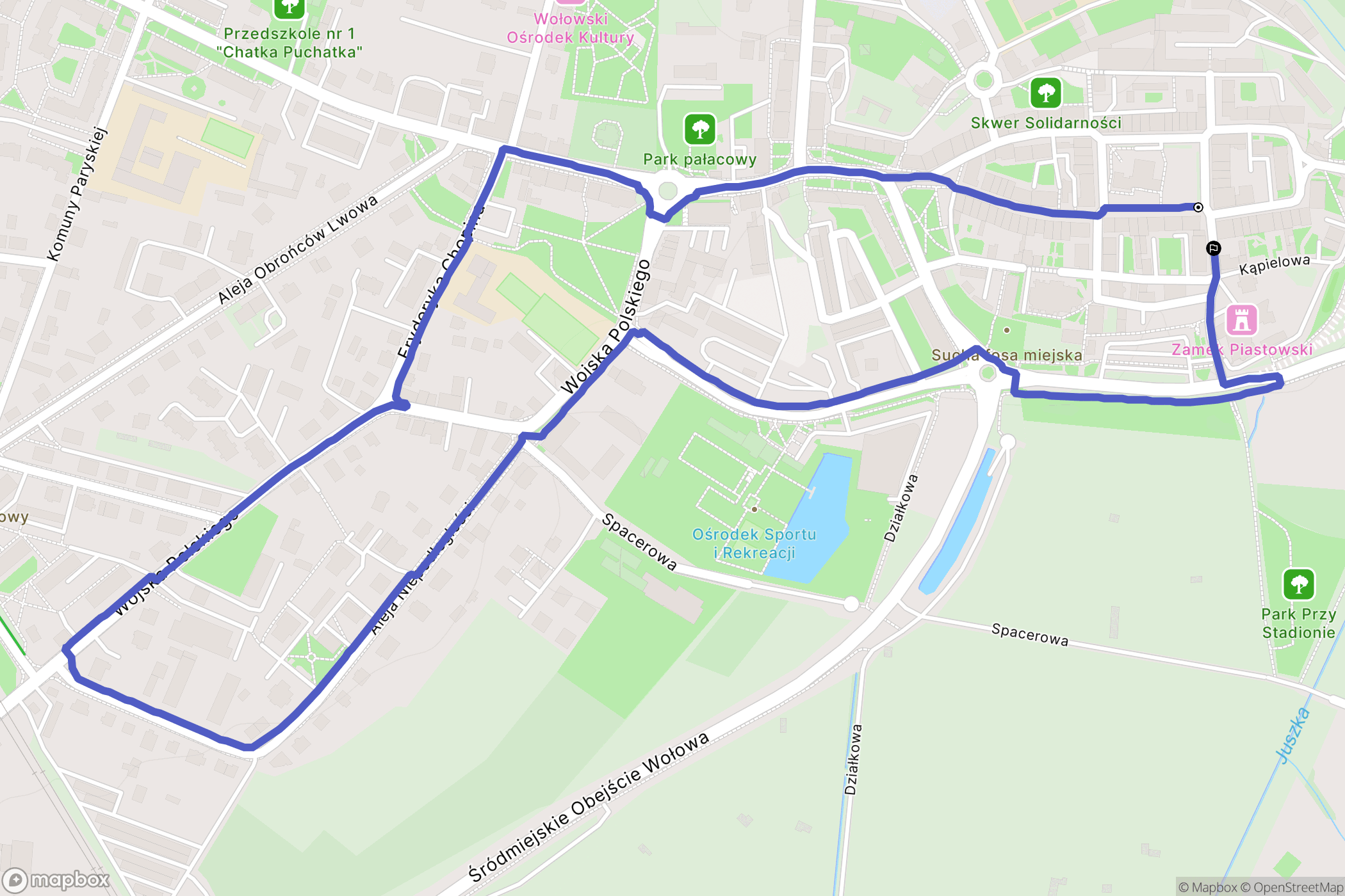 Wołów: mapa trasy - Poland