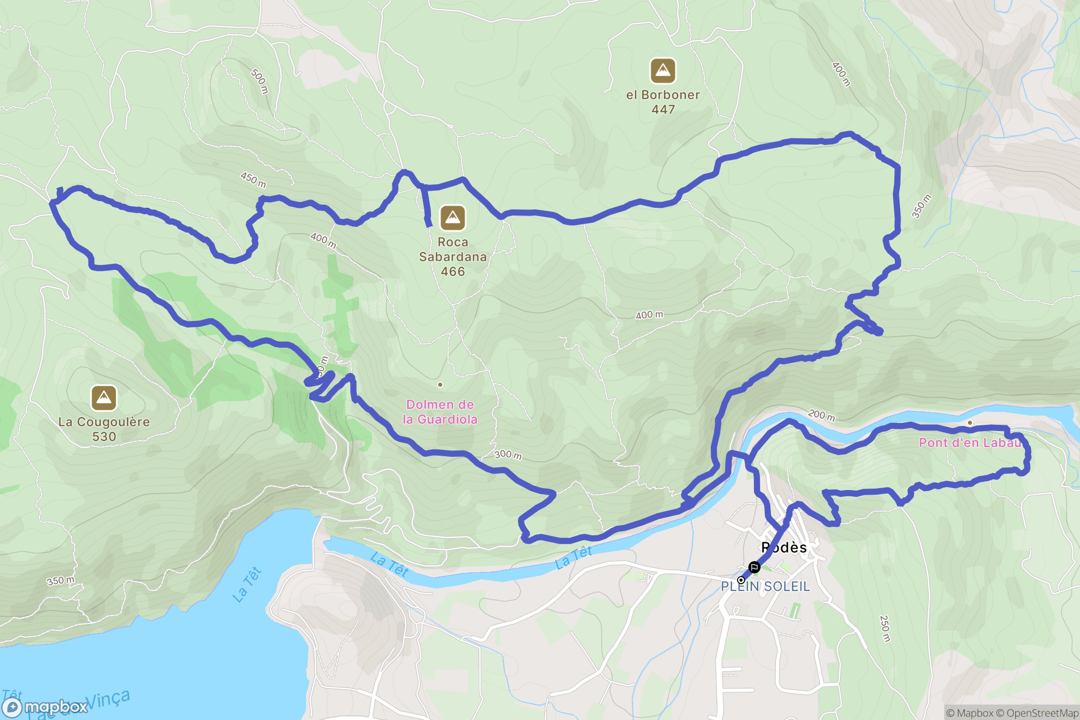 Rodès : carte du parcours de randonnée - France