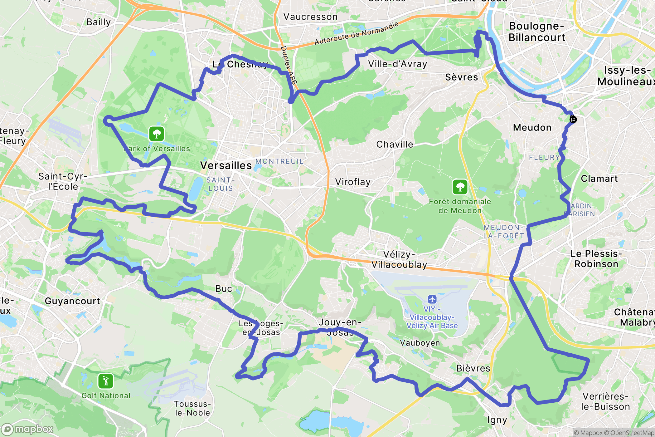 Meudon : carte du parcours de randonnée - France