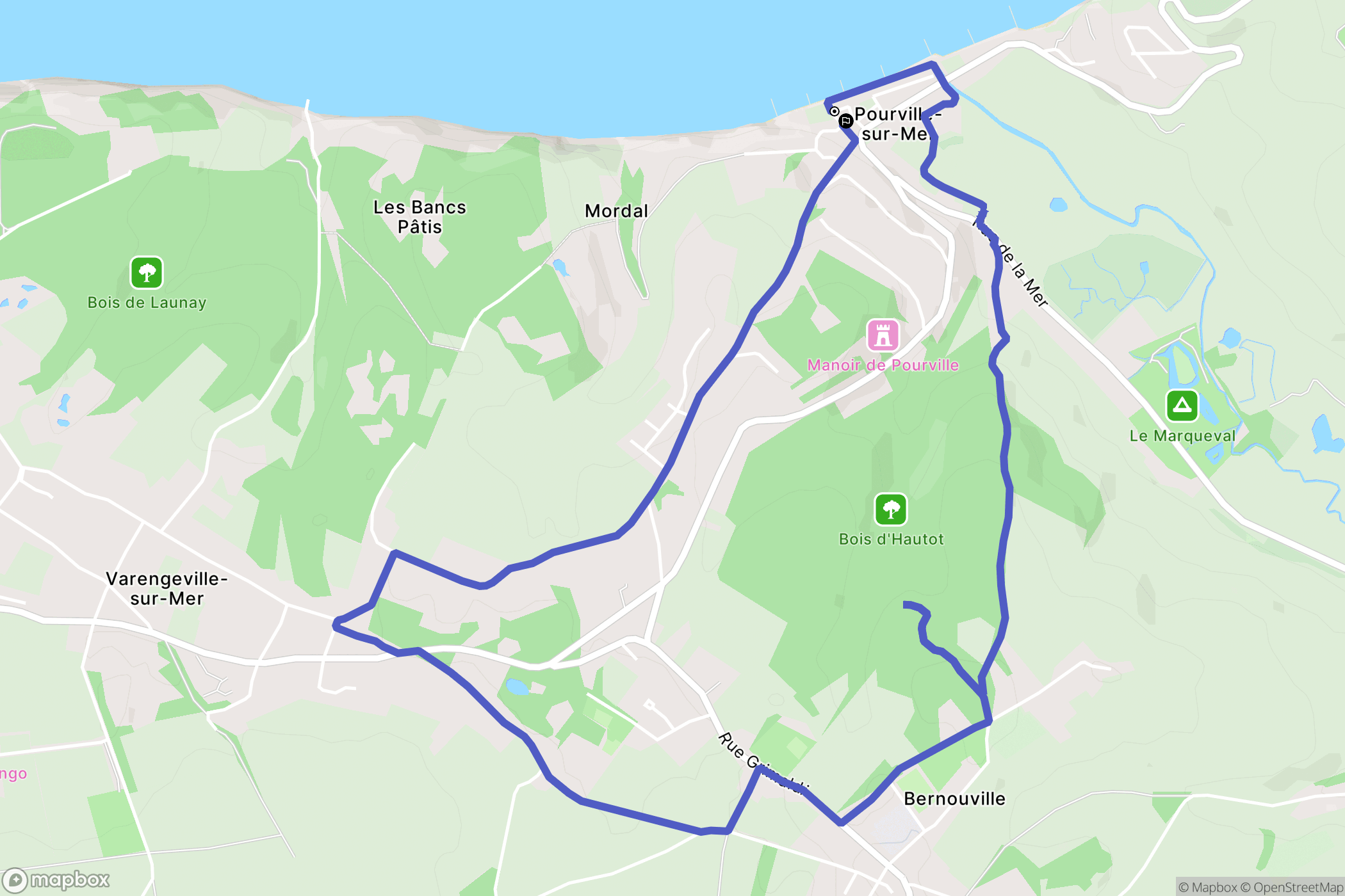 Varengeville-sur-Mer : carte du parcours de randonnée - France