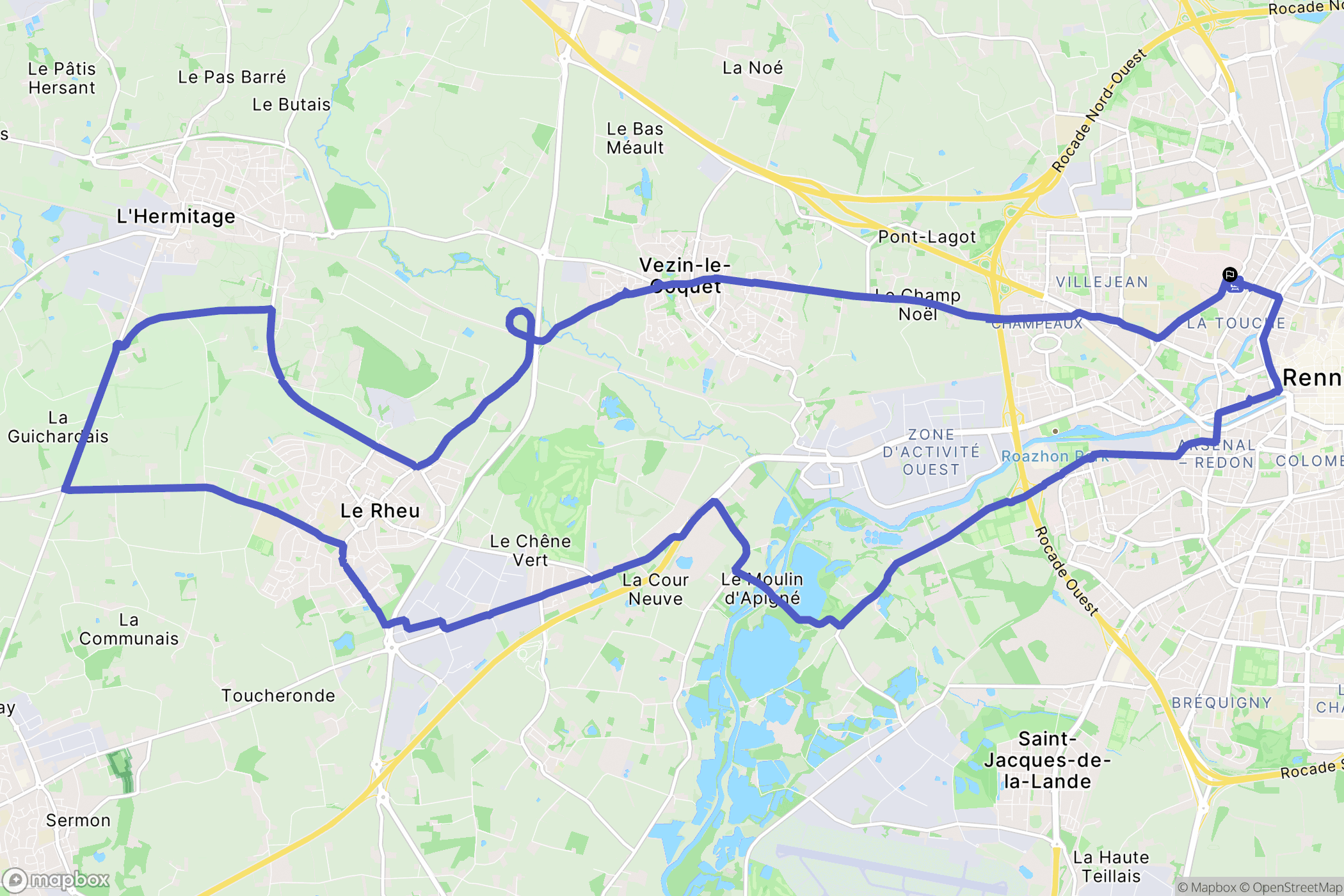 Rennes : carte du parcours de randonnée - France