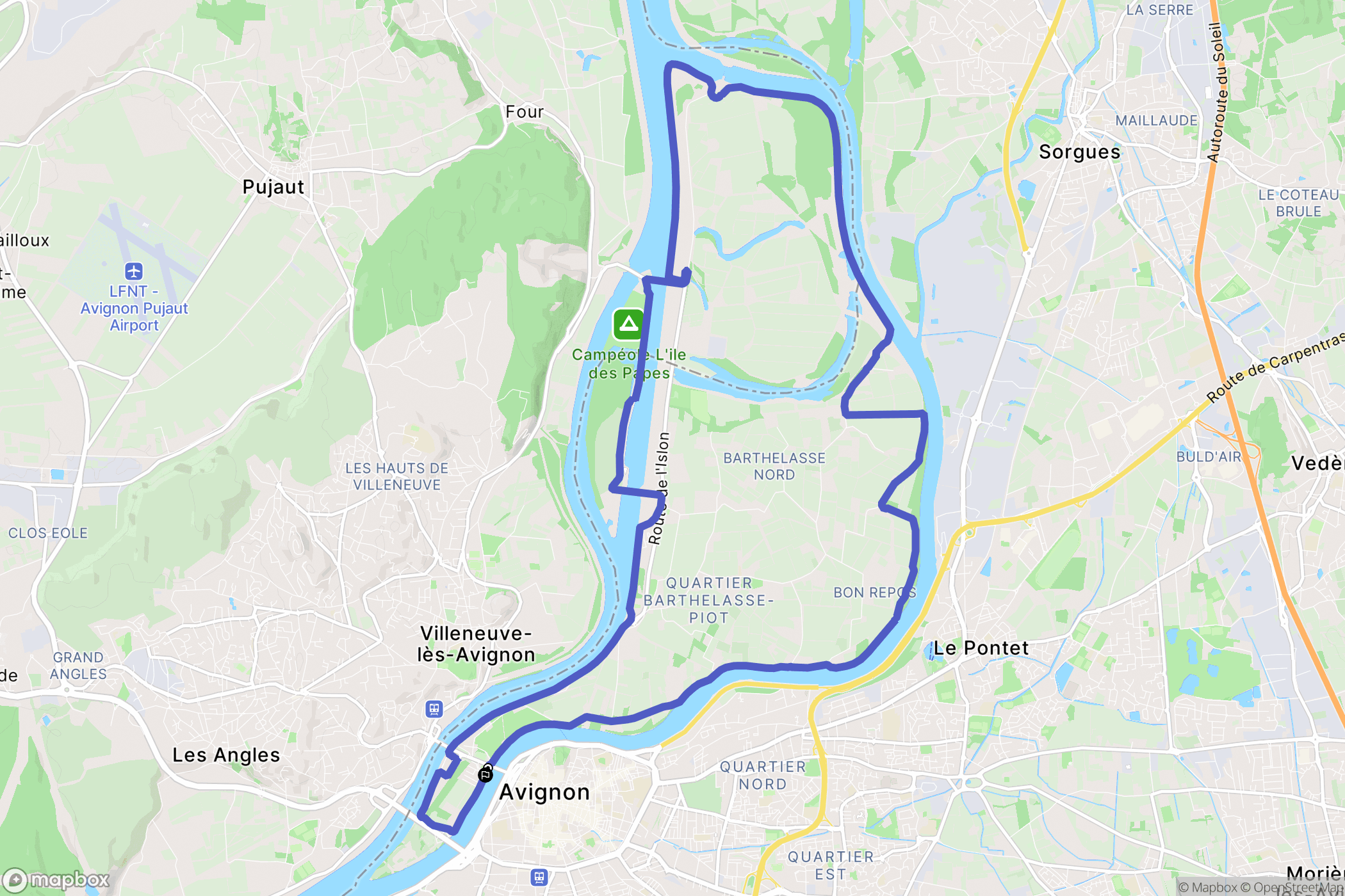 Avignon : carte du parcours de randonnée - France