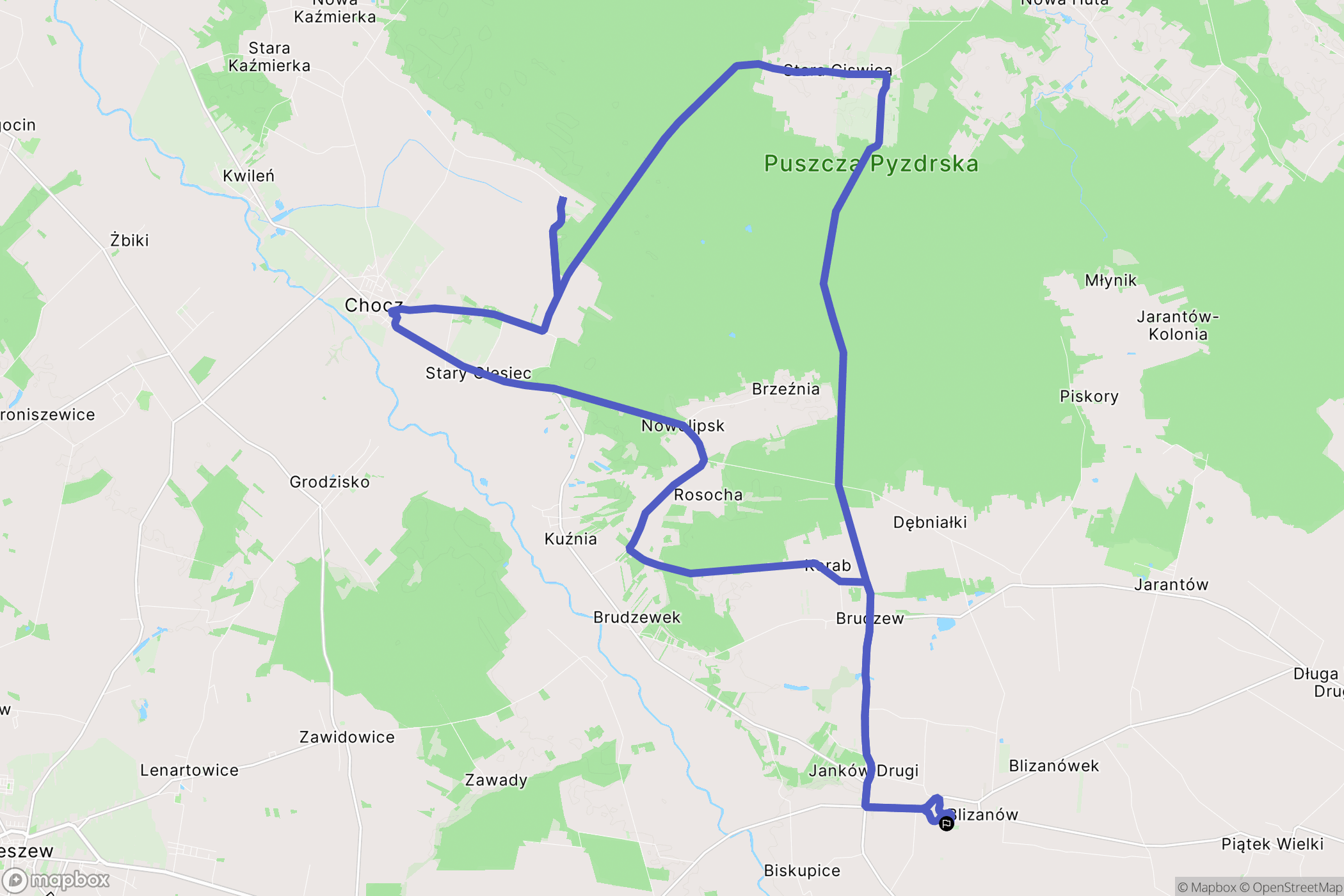 Blizanów: mapa trasy - Poland