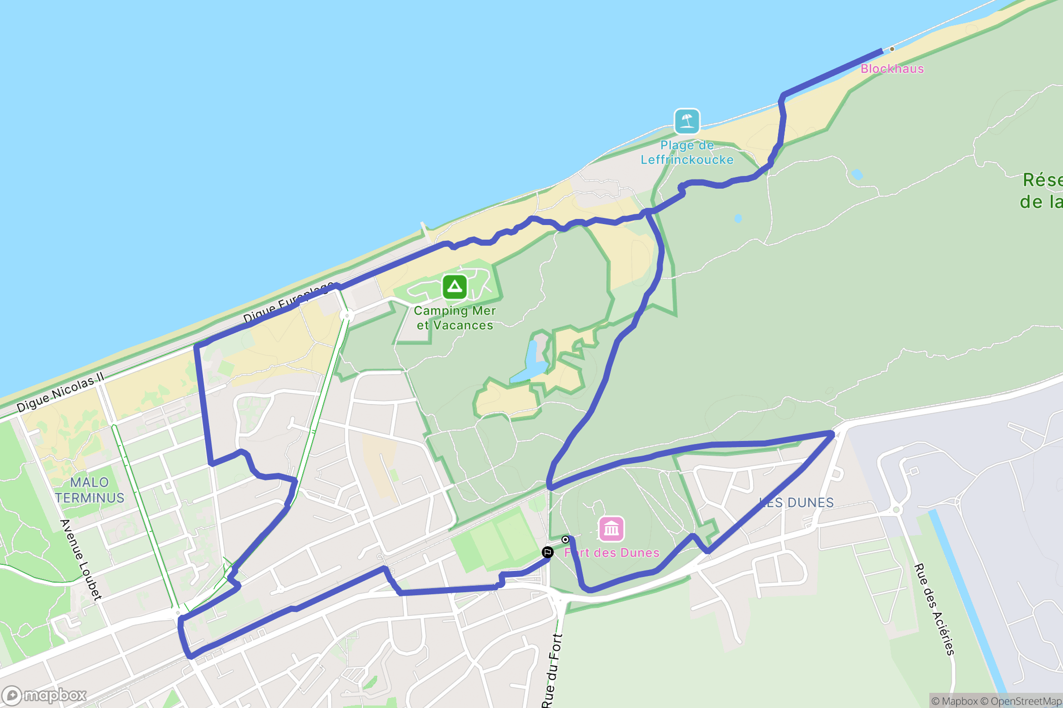 Leffrinckoucke : carte du parcours de randonnée - France