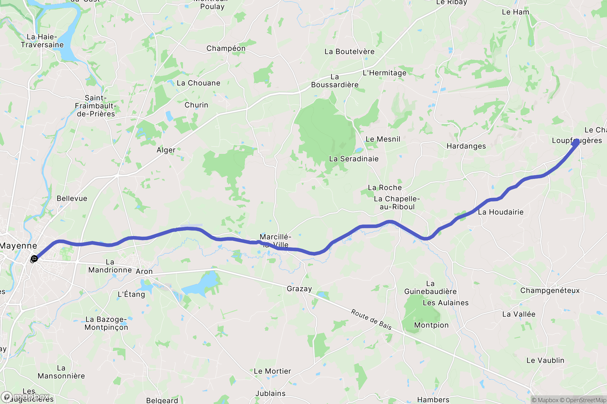 Mayenne : carte du parcours de randonnée - France