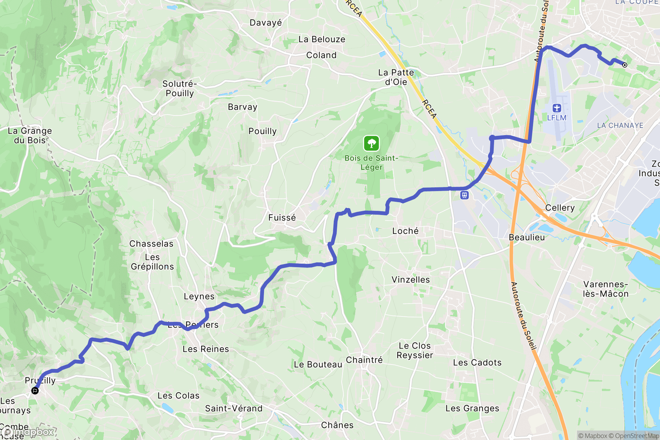 Mâcon : carte du parcours de randonnée - France