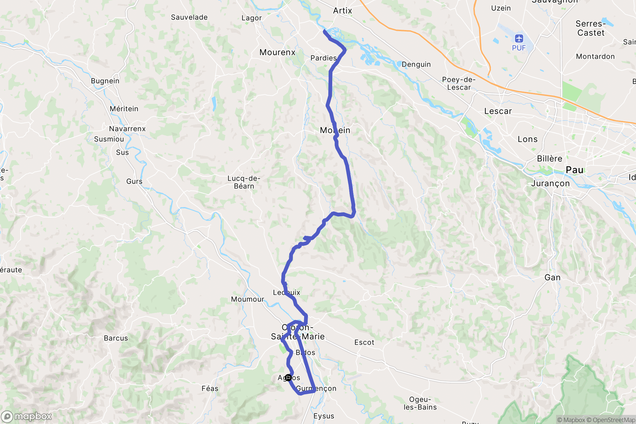 Agnos : carte du parcours de randonnée - France