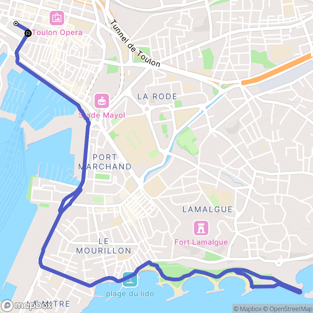 Toulon : carte du parcours de randonnée - France