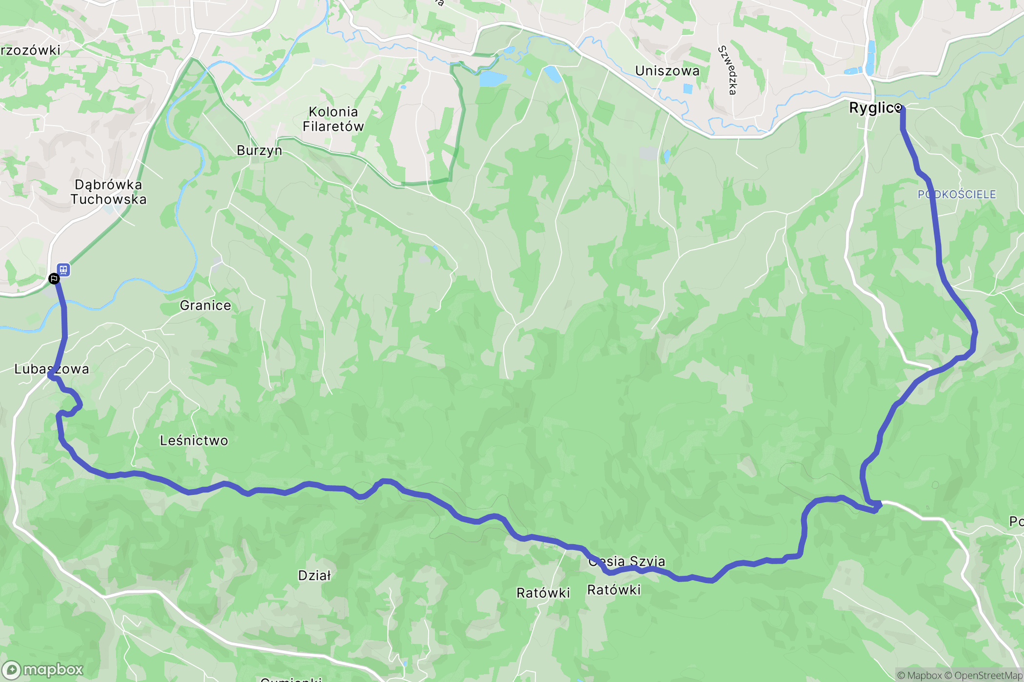 Ryglice: mapa trasy - Poland